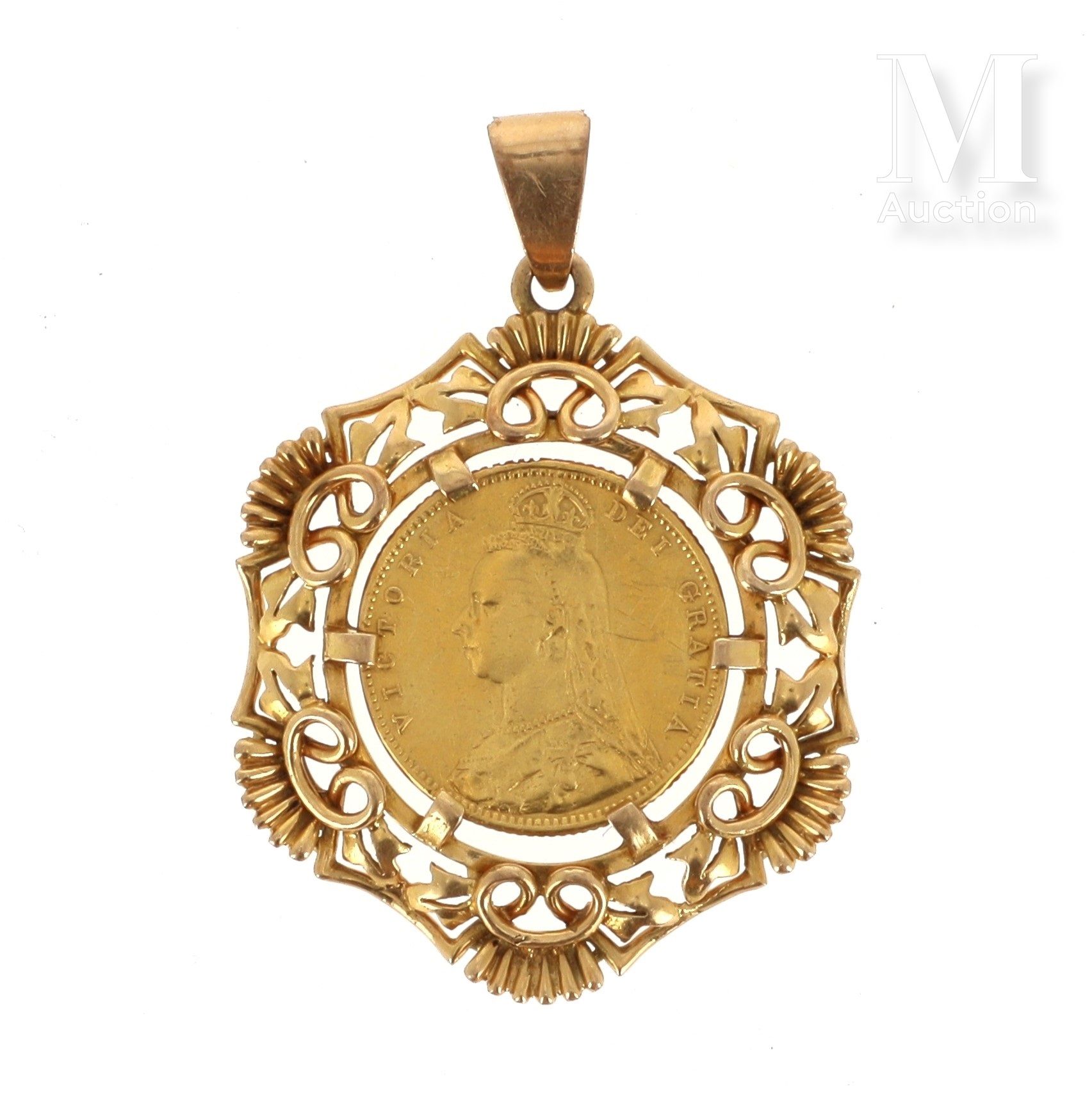 Pendentif demi souverain or Un demi souverain or Victoria Jubilé 1892, monté en &hellip;