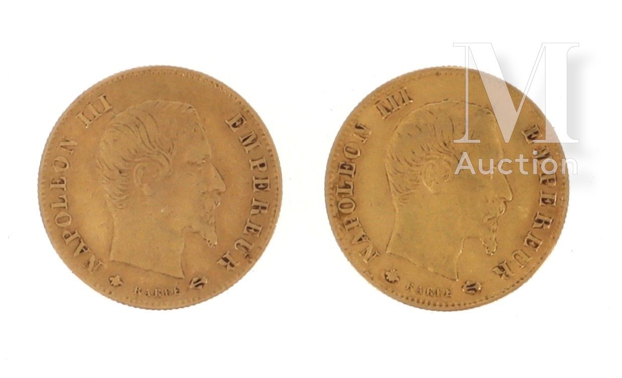 Deux pièces 5 FF or Deux pièces en or de 5 FF Napoléon III tête nue 

1860 A et &hellip;