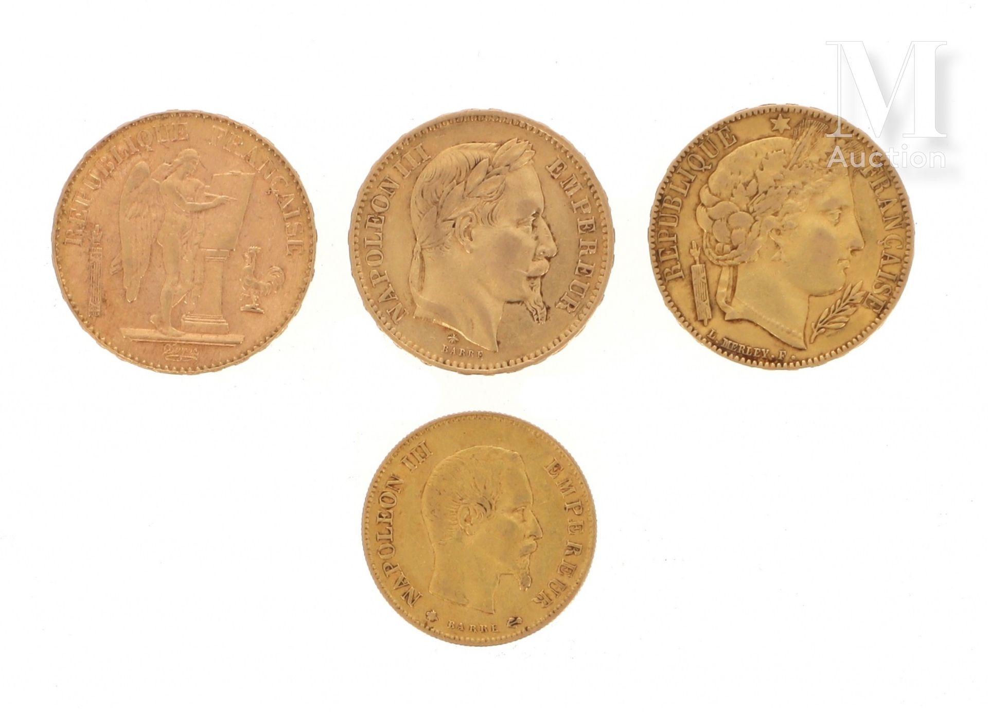 Quatre pièces en or Quatre pièces en or : 

- 1 x 20 FF Cérès 1851 A 

- 1 x 20 &hellip;