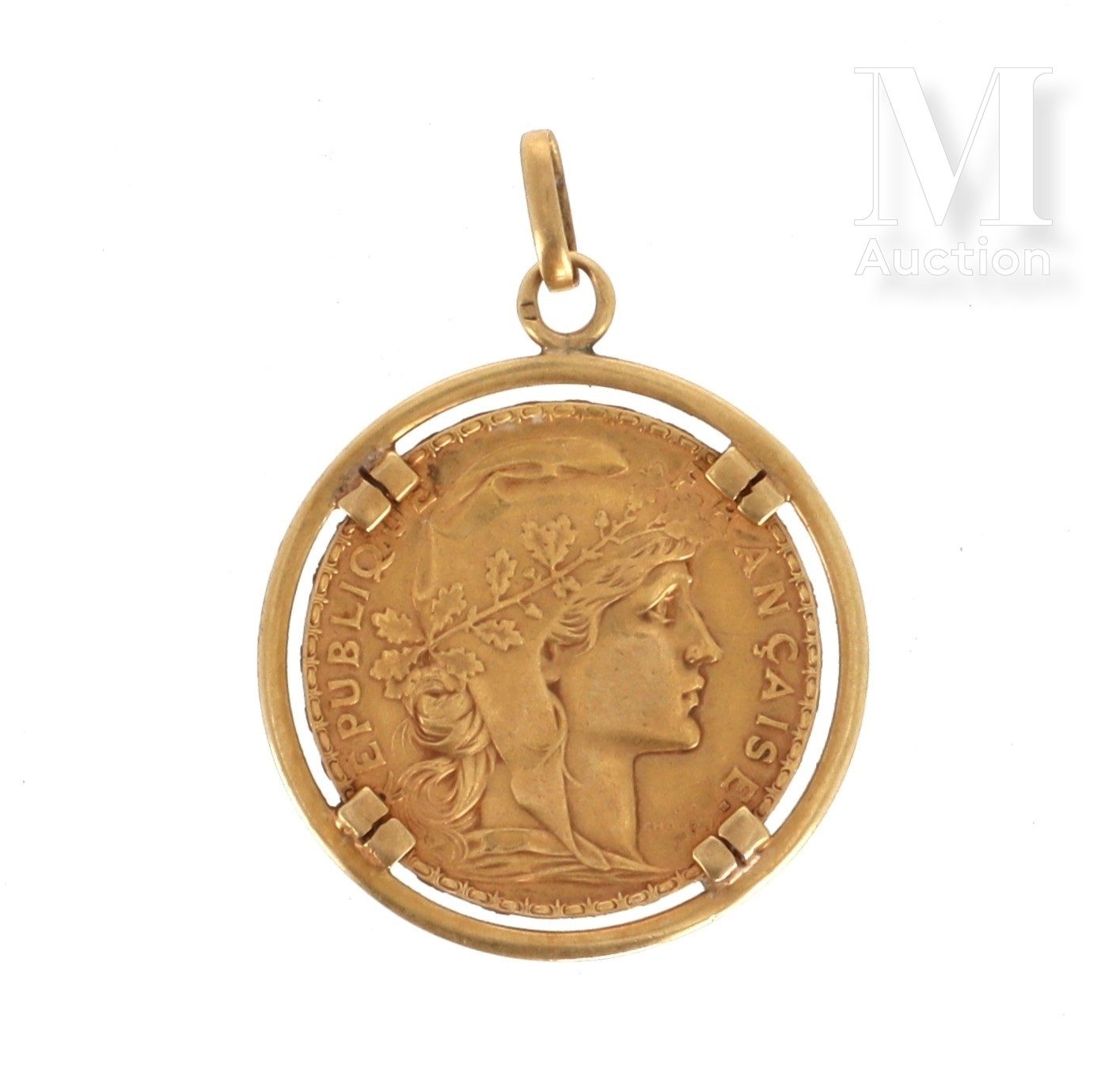 Pendentif 20 FF or Une pièce en or de 20 FF Coq 1906, montée en pendentif sur or&hellip;