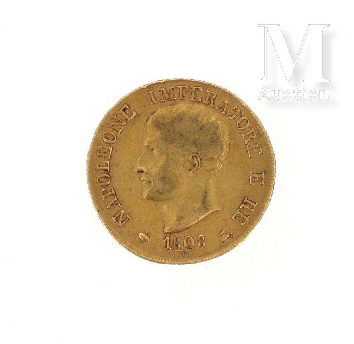 Pièce 40 Lire or Une pièce en or de 40 Lire Napoleone Imperatore 

1808 M
