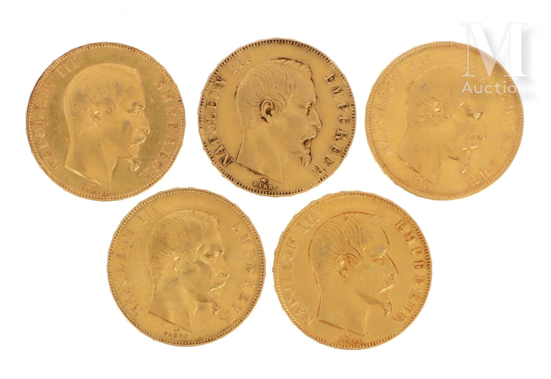 Cinq pièces 50 FF or Cinq pièces en or de 50 FF Napoléon III tête nue

1855 A, 1&hellip;