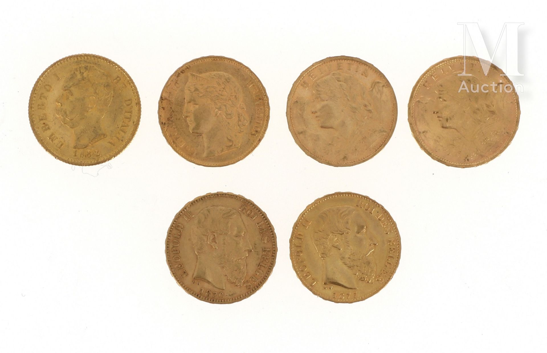 Six pièces en or Six pièces en or :

- 3 x 20 francs Suisse Helvetia (1896 B, 18&hellip;
