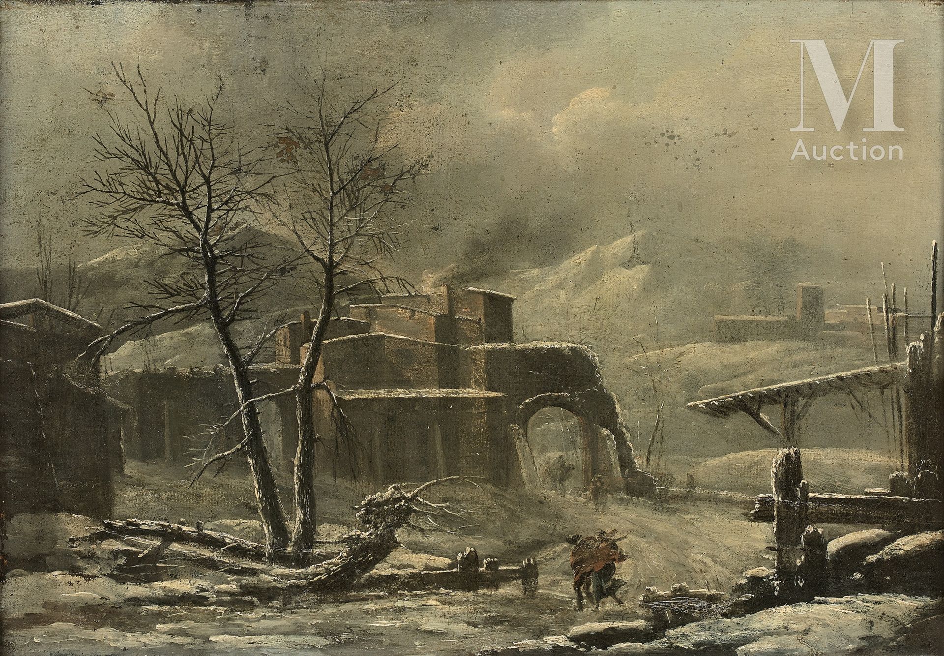 Attribué à Cesar Denis Van LOO (1743 - 1821) Village sous la neige

Papier marou&hellip;