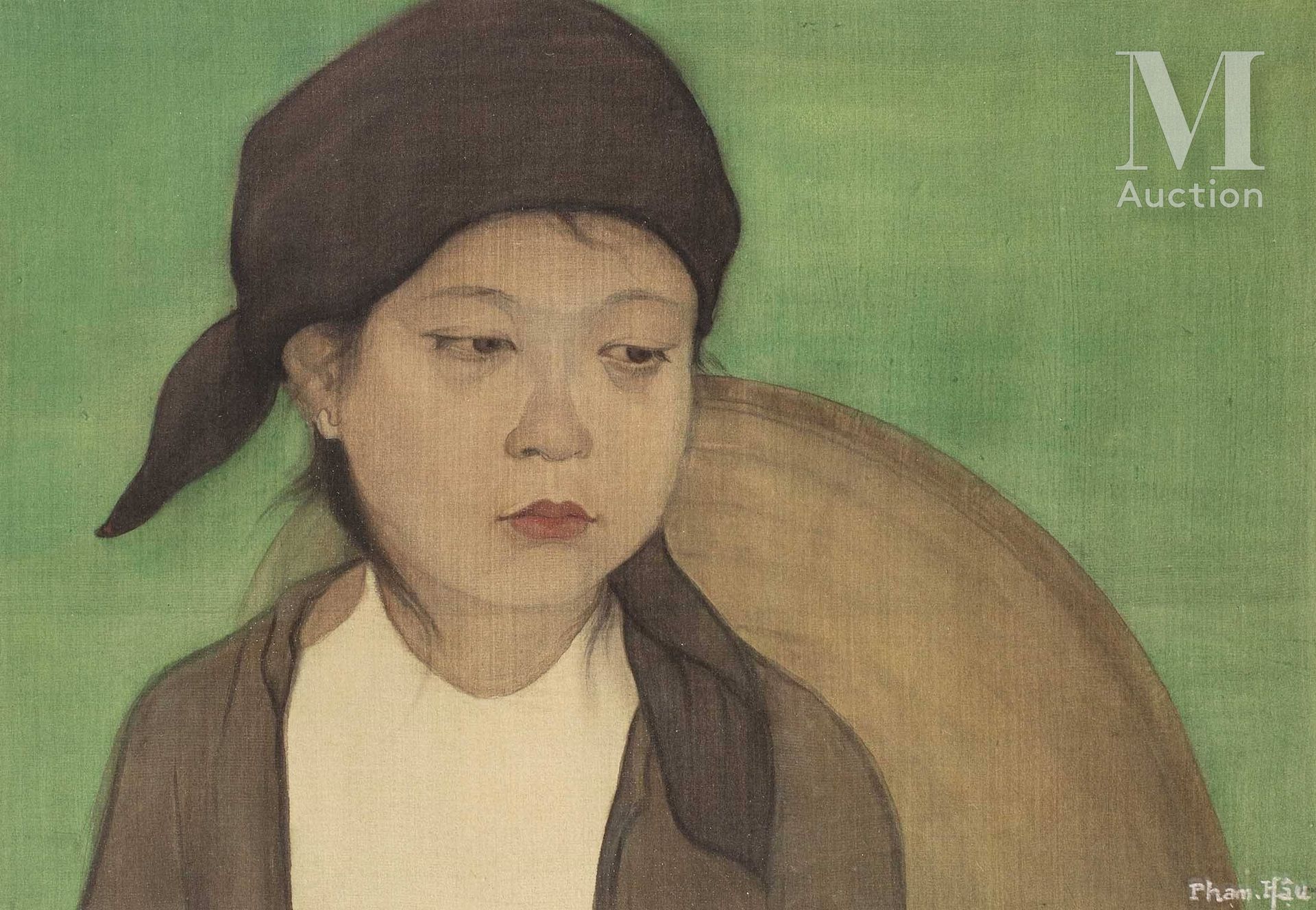 PHAM HAU (1903-1995), Portrait d'une jeune femme Tusche und Aquarell auf Seide

&hellip;