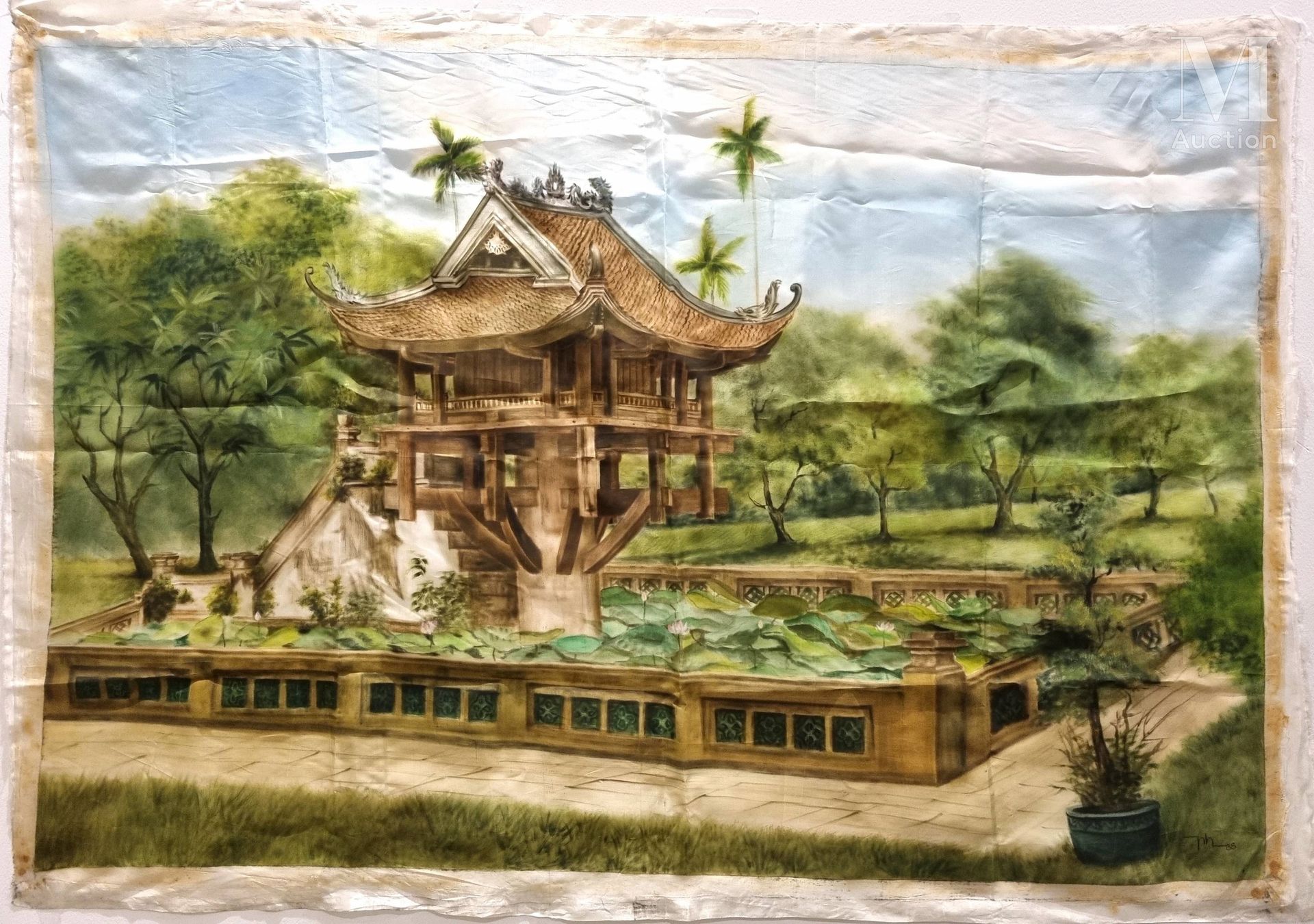 VIETNAM, XXe siècle, Pagode Mot Cot, 1988 Ink and colors on silk

Signed and dat&hellip;