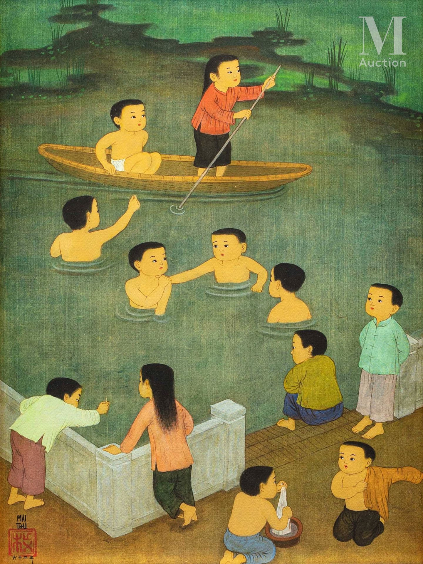 MAI TRUNG THU (1906-1980), d'après, Les enfants au bain Druck auf Papier

44,5 x&hellip;