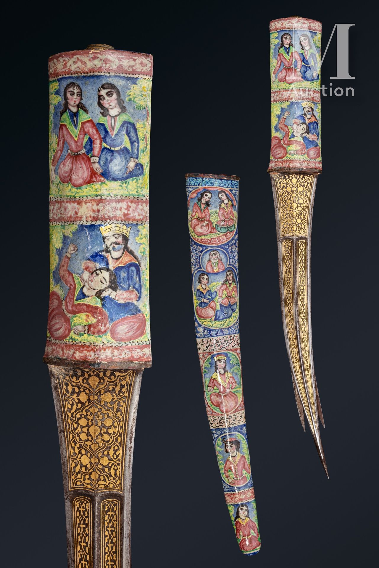 Khanjar Qadjar Iran, 19th century

Dagger with a steel blade inlaid with koftgar&hellip;