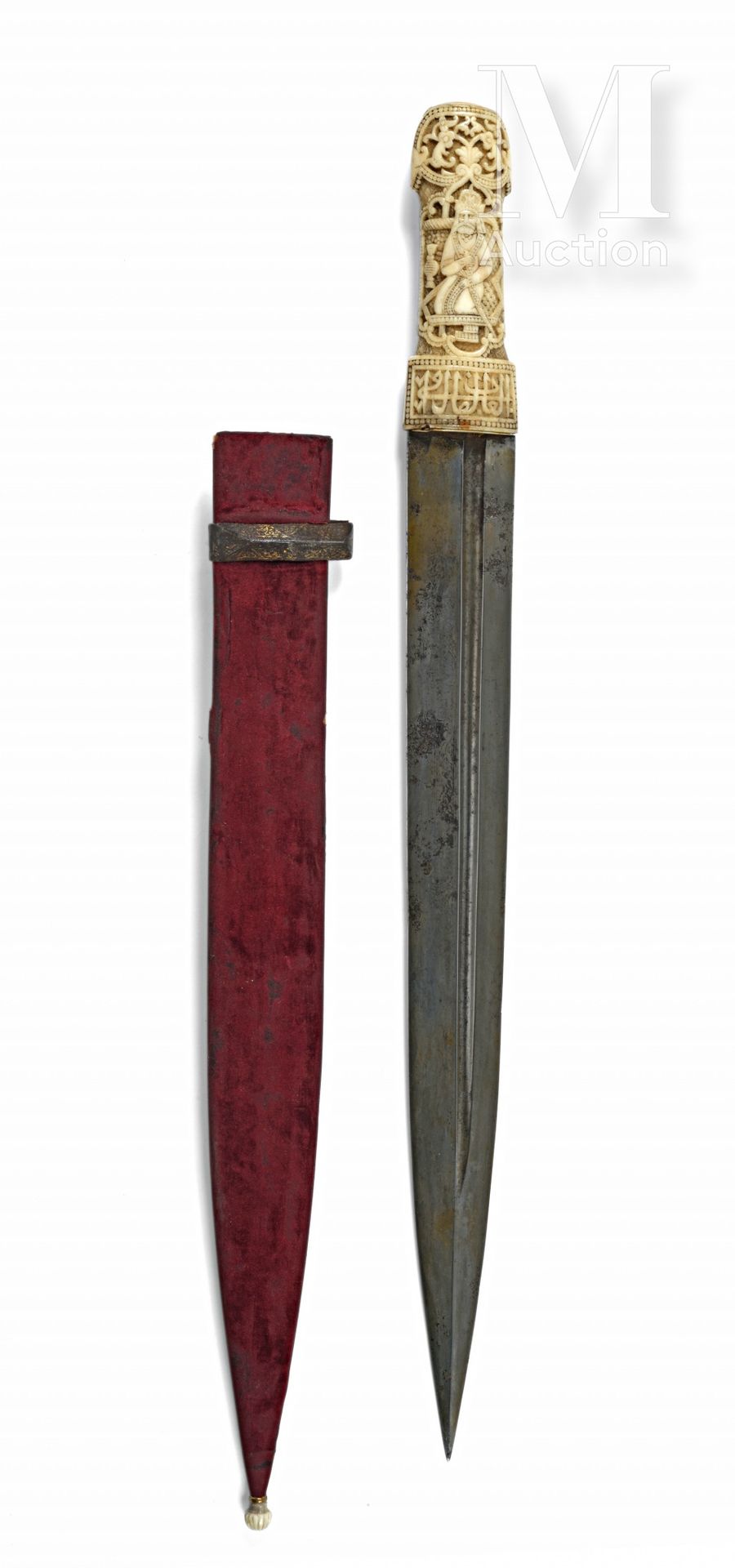Grand Kindjal qajar Iran, circa 1850

With straight blade in wavy damascus steel&hellip;