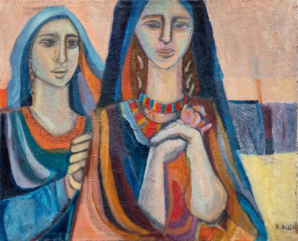 *Abed ABDI (Palestinien, 1942) 难民营的新娘，1979年

石膏和油彩在画布上

70 x 60厘米

右下方有签名 "A.Abd&hellip;