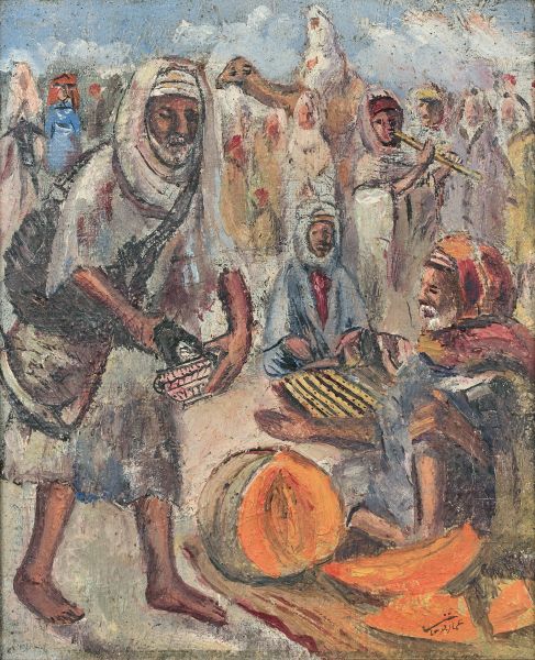 Ammar FARHAT (Béja 1911 - Tunis 1987) Der Wasserverkäufer

Öl auf Leinwand 

21x&hellip;
