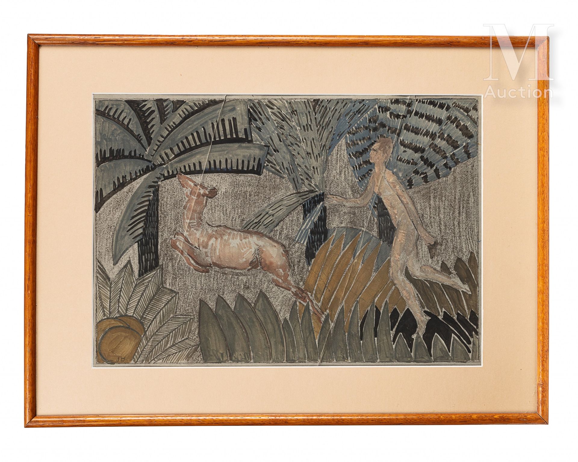 Jean DUNAND (1877-1942) 女猎人戴安娜

水粉画和水彩画。

有字母图案的 "JD"。

在玻璃下。

35 x 50 cm (见图)

&hellip;