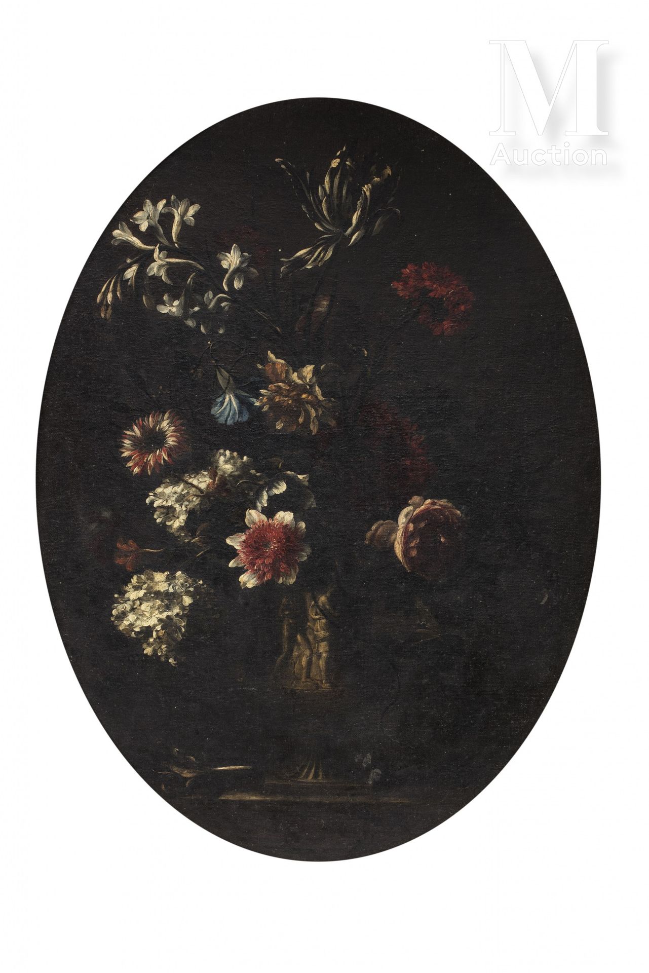 Jean Baptiste MONNOYER (Lille 1636 - Londres 1699) 花瓶中的花束放在夹板上

椭圆形帆布

80.5 x 60&hellip;