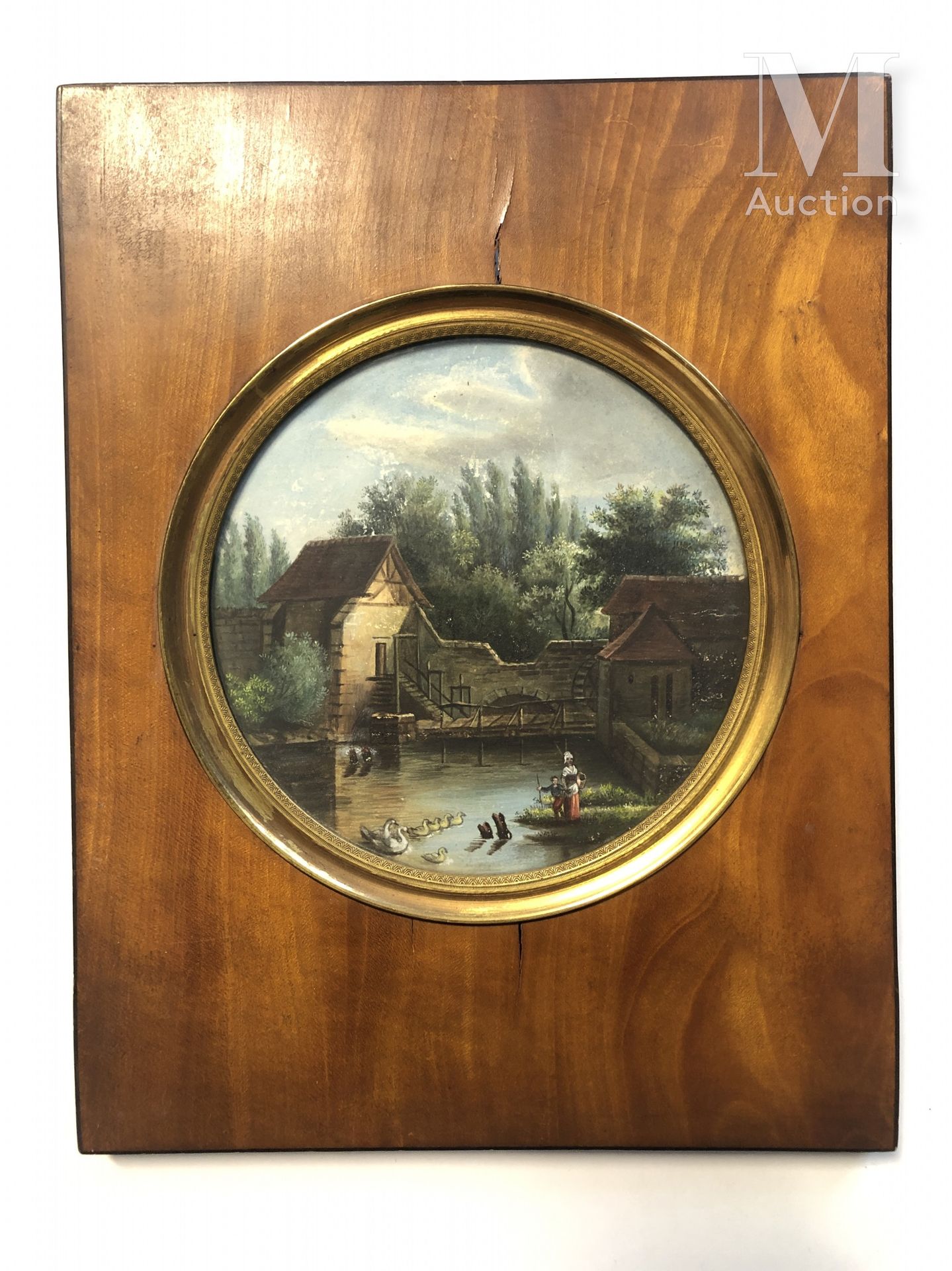 ECOLE FRANCAISE DU XIXème siècle Lavandière près d'un moulin

Gouache 

D 12 cm