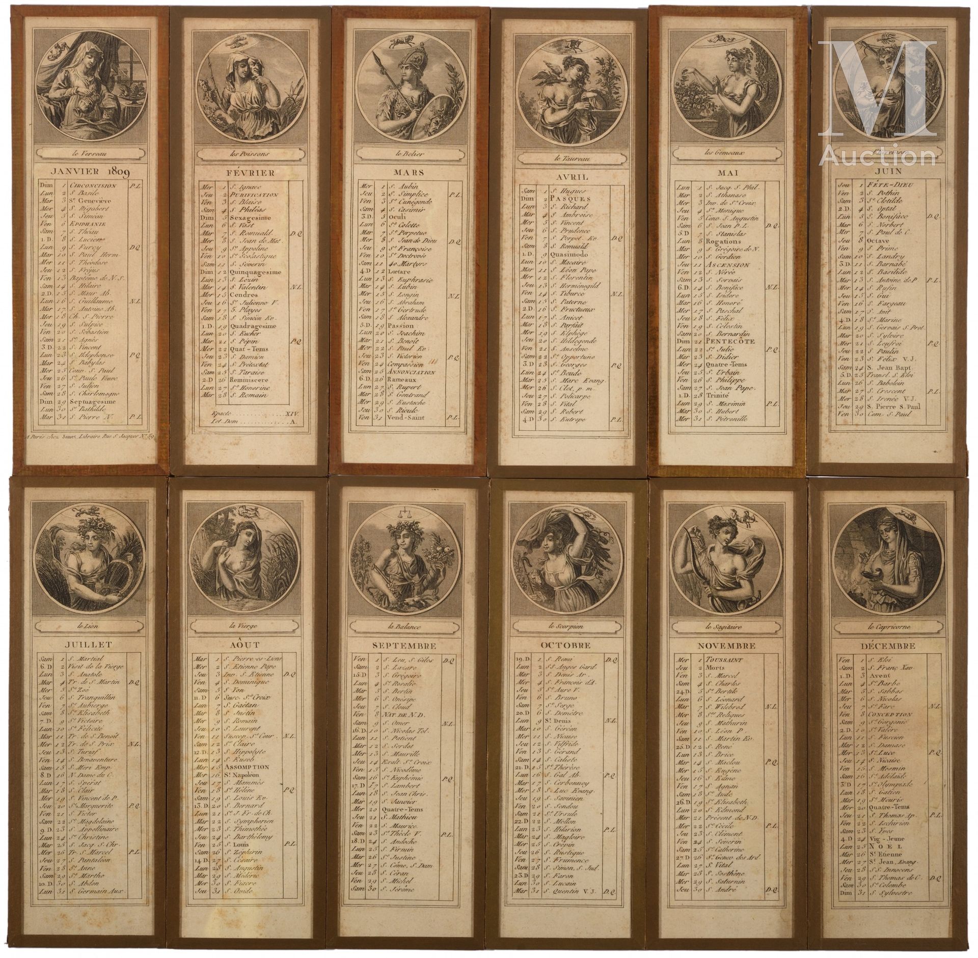 Les douze mois de l'année 1889 suite of 12 engravings by Janet. With four months&hellip;