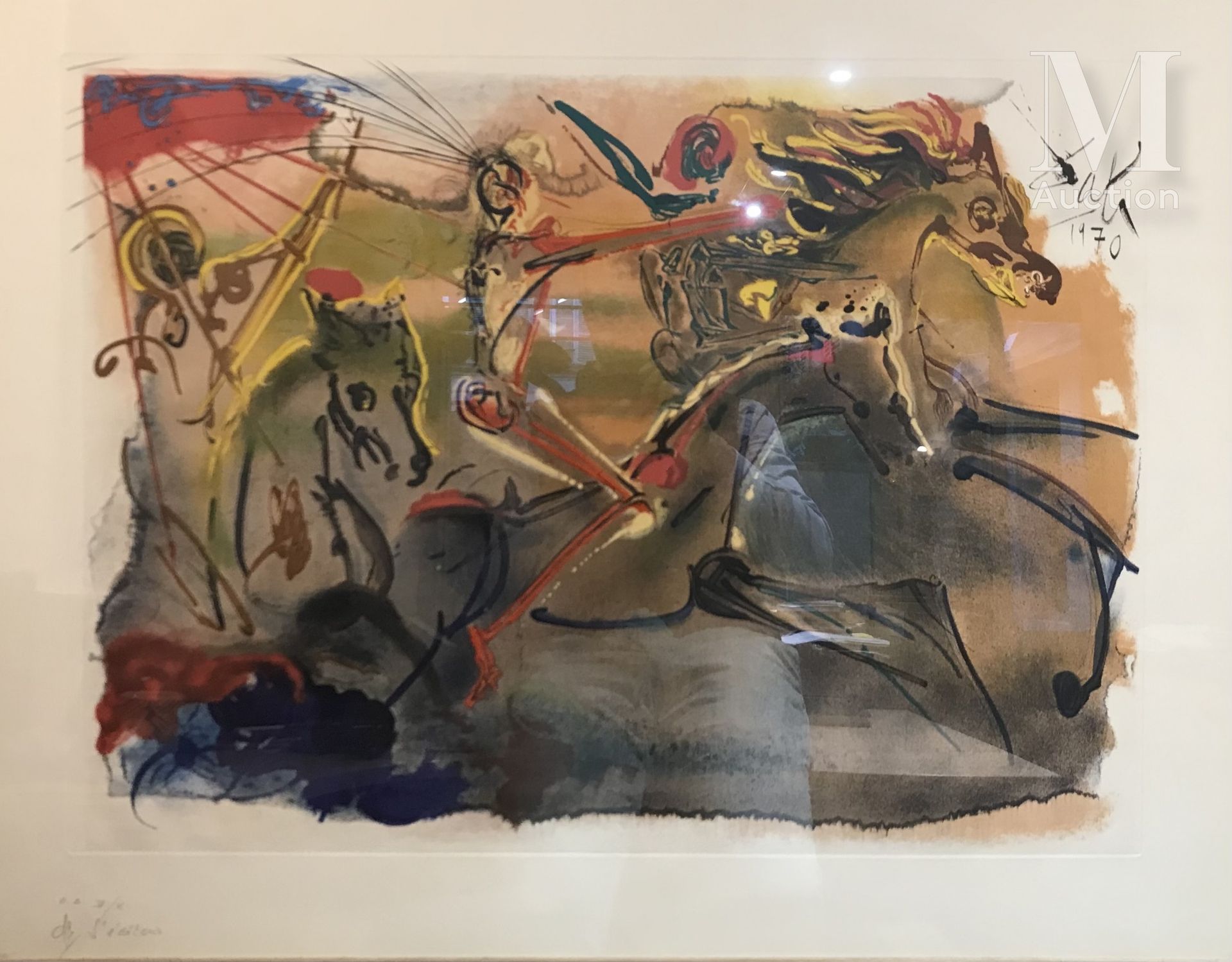 Salvador DALI (1904-1989) 火焰骑士

混合媒体：蚀刻、平版印刷和压印

艺术家的证明，V/X左下角

85 x 105厘米