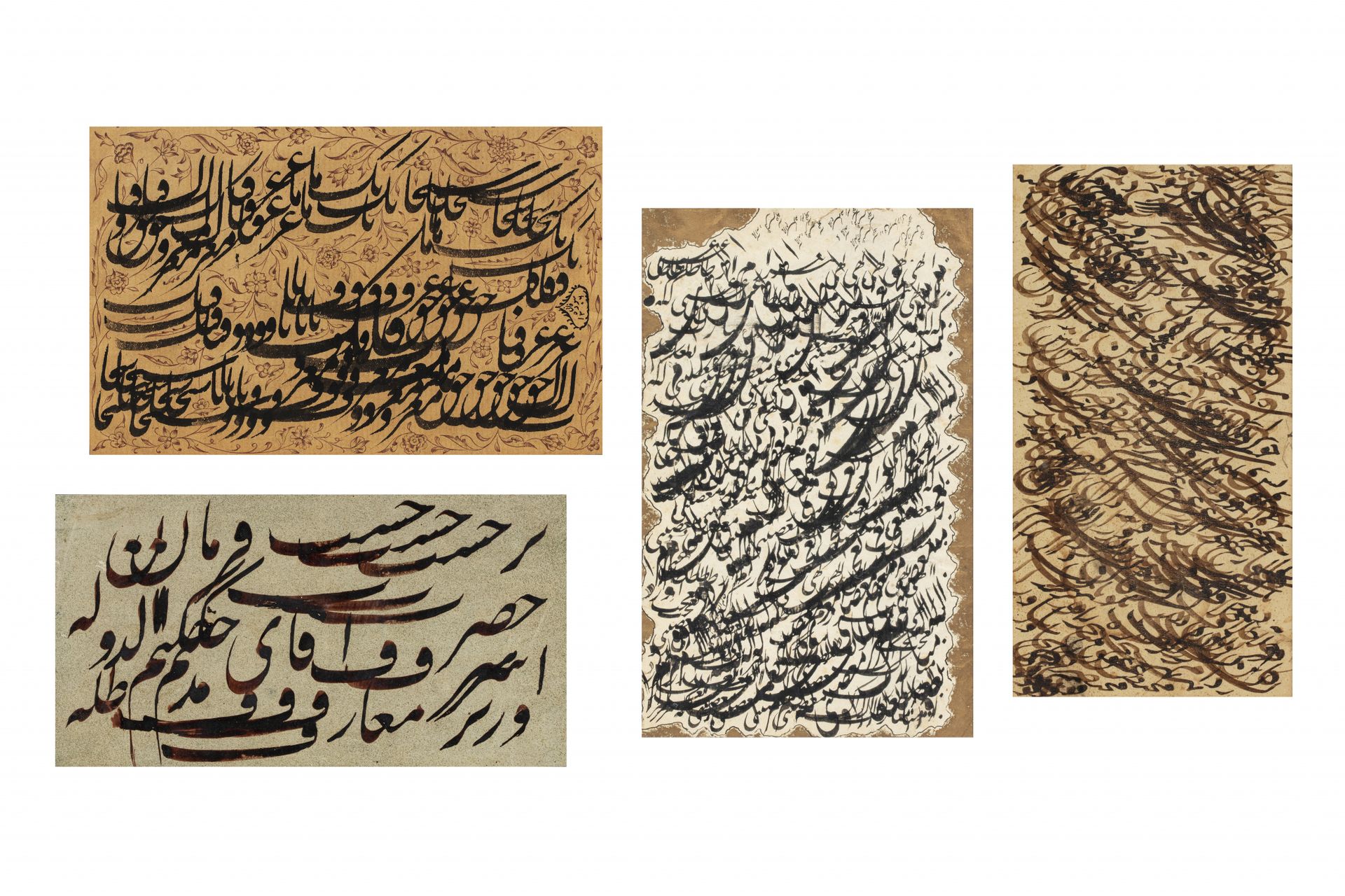 Turquie, fin du XIXe siècle 四个书法练习

纸上用黑色墨水写着 "siah mashk-shikasteh"（卡拉马）。一个是130&hellip;