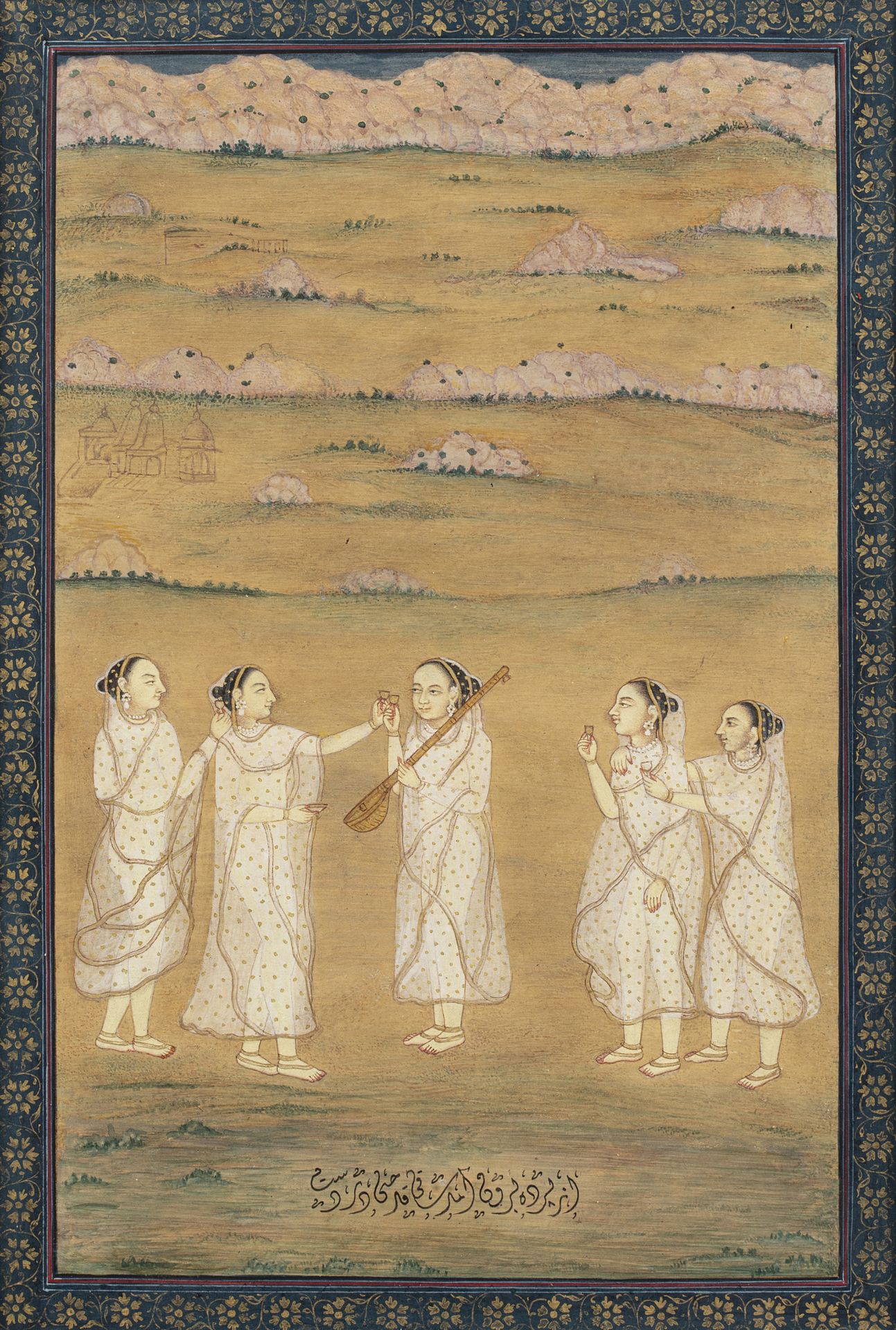 Assemblée féminine d’ascètes 北印度，19世纪下半叶

纸上水粉画，用黑色墨水勾勒出神韵线。中间的女人拿着一件乐器，而她周围的人手里&hellip;