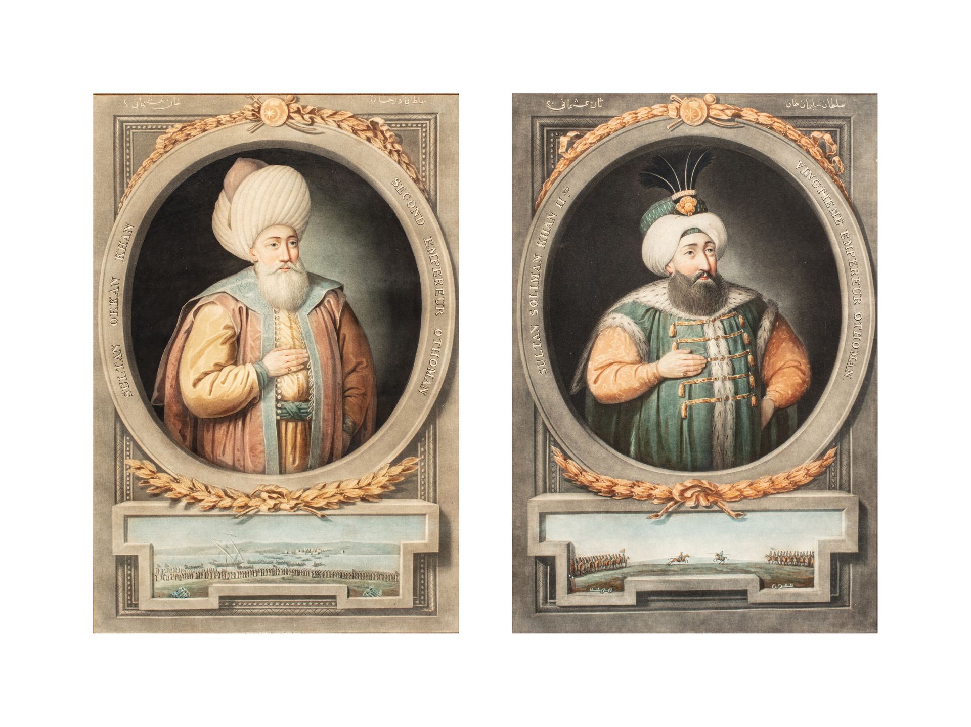 Paire de portraits ottoman Two engravings by John Young, 1814, depicting Suleyma&hellip;
