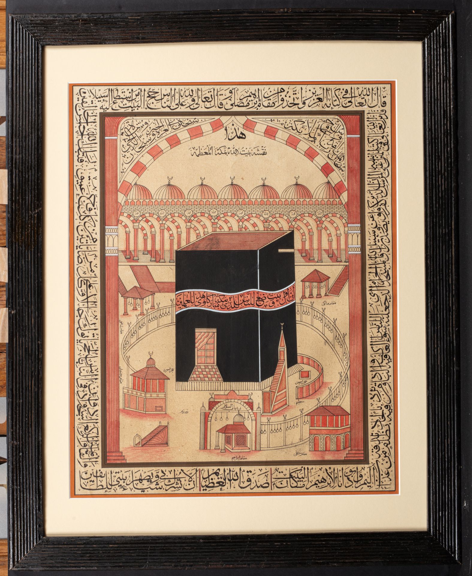 Peinture de la Mecque, Inde, 1920-1930 麦加圣殿--哈拉姆清真寺示意图

19-20世纪

用水彩和水粉加强的水墨画，表现&hellip;