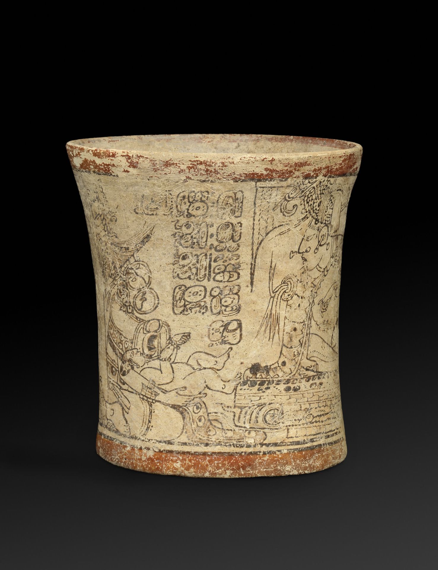 *Vase cérémoniel cylindrique 
mit ausgestelltem Rand, der eine Palastszene zeigt&hellip;