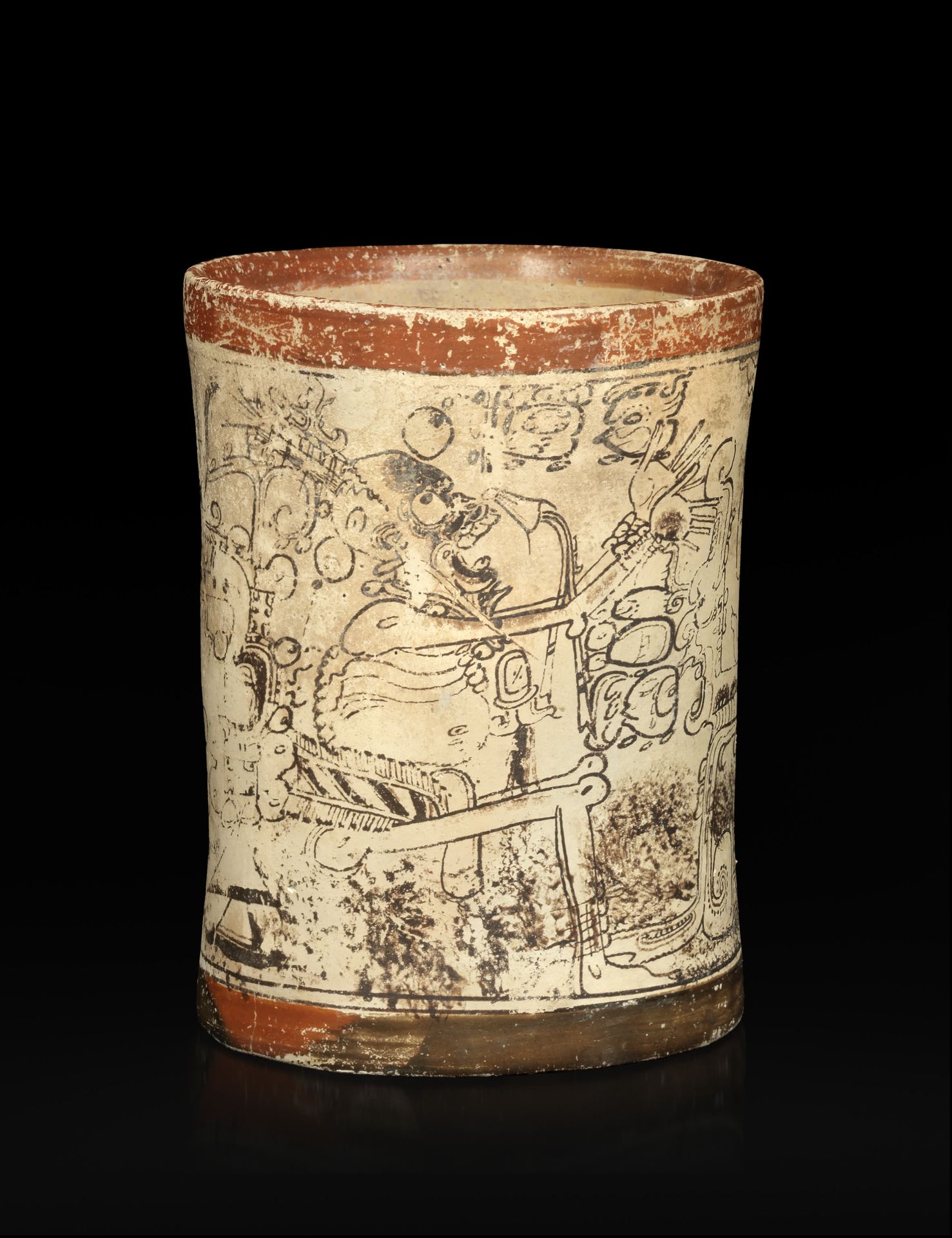 *Vase cérémoniel cylindrique polychrome 
verziert mit einer mythologischen Szene&hellip;