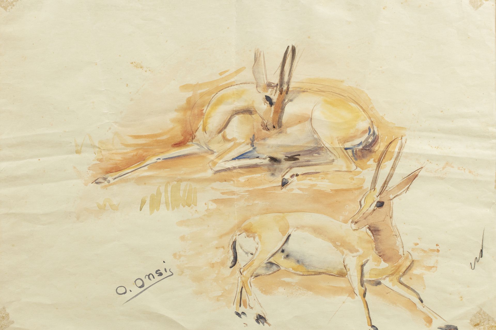 Omar ONSI (Tallet Al-Khayat 1901 - Beyrouth 1969) 
Les Gazelles Aquarelle sur pa&hellip;