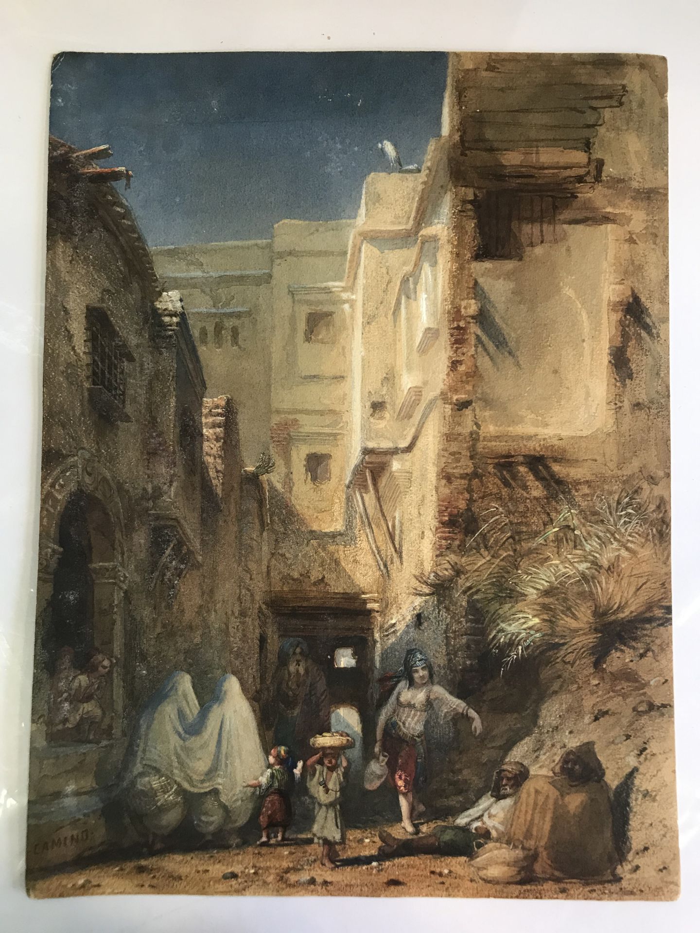 CHARLES CAMINO (1824-1888) Une rue animée Aquarelle et gouache sur papier 40 nx &hellip;