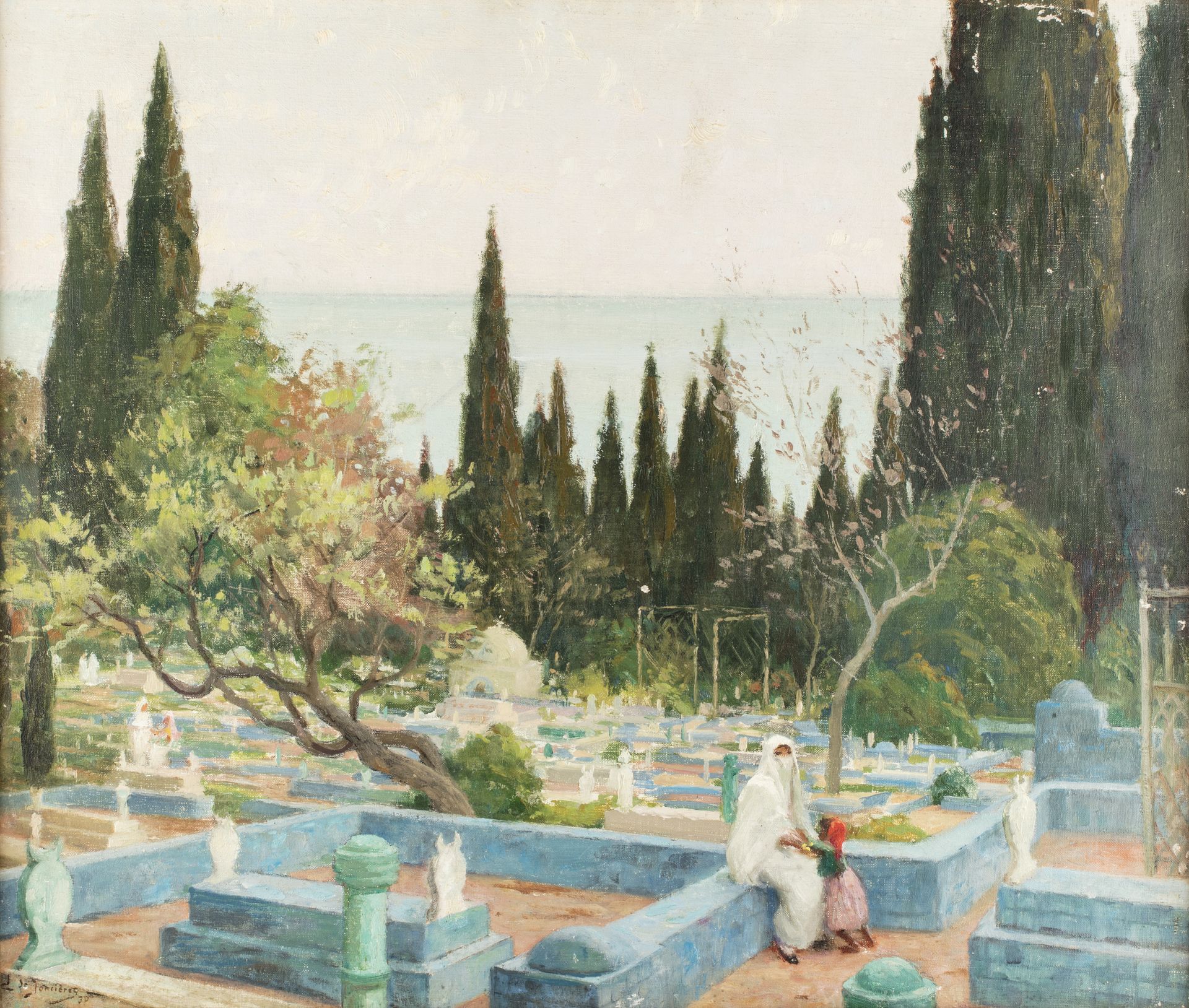 Leonce Joseph JONCIERES (Dompierre 1871 - 1947) Femmes au cimetière Huile sur to&hellip;