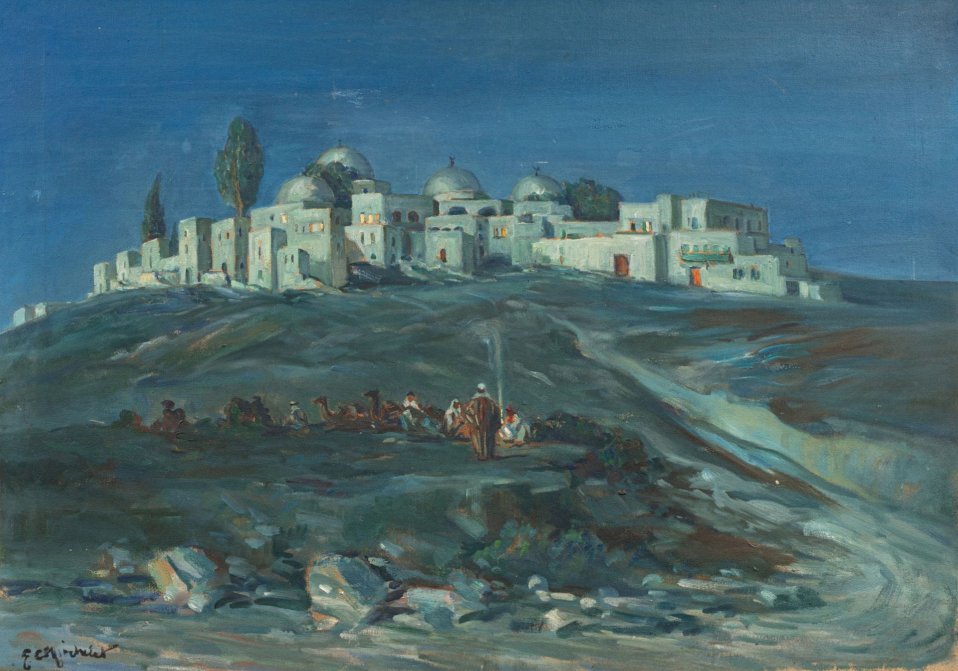 Georges C. MICHELET (1873 ?-) Campement nocturne Huile sur toile d'origine 66x92&hellip;