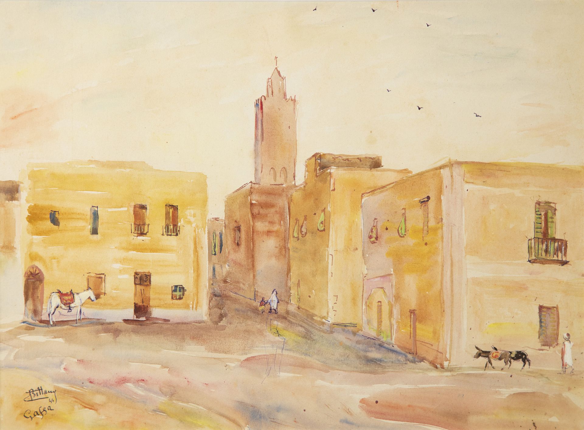 Eugène BILLAUD (1888 - 1964) Gafsa, 1944 Aquarelle Signé en bas à gauche 22.5 x &hellip;