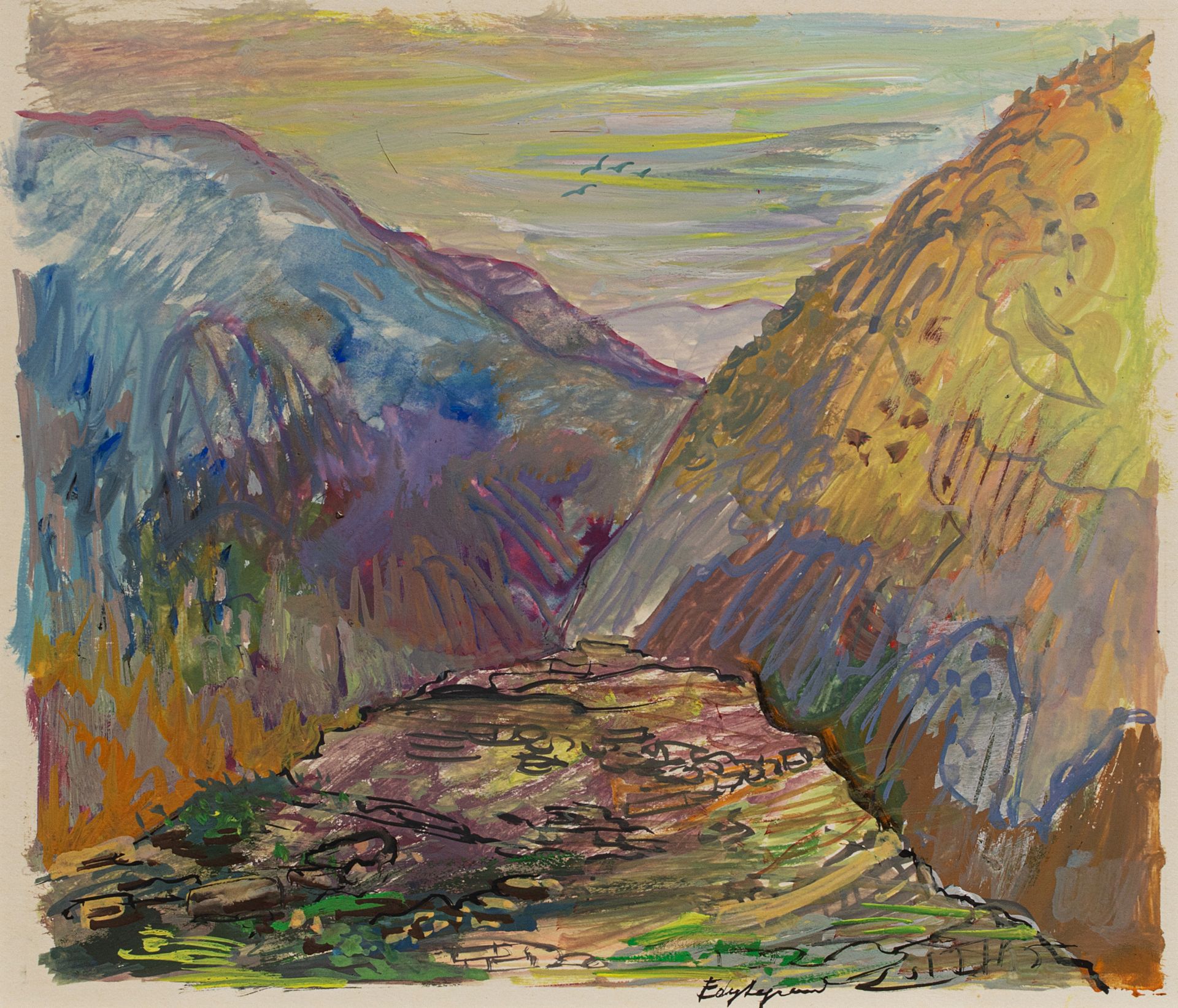 EDY LEGRAND (Bordeaux 1892-Bonnieux 1970) Paysage de montagne Gouache et trait d&hellip;