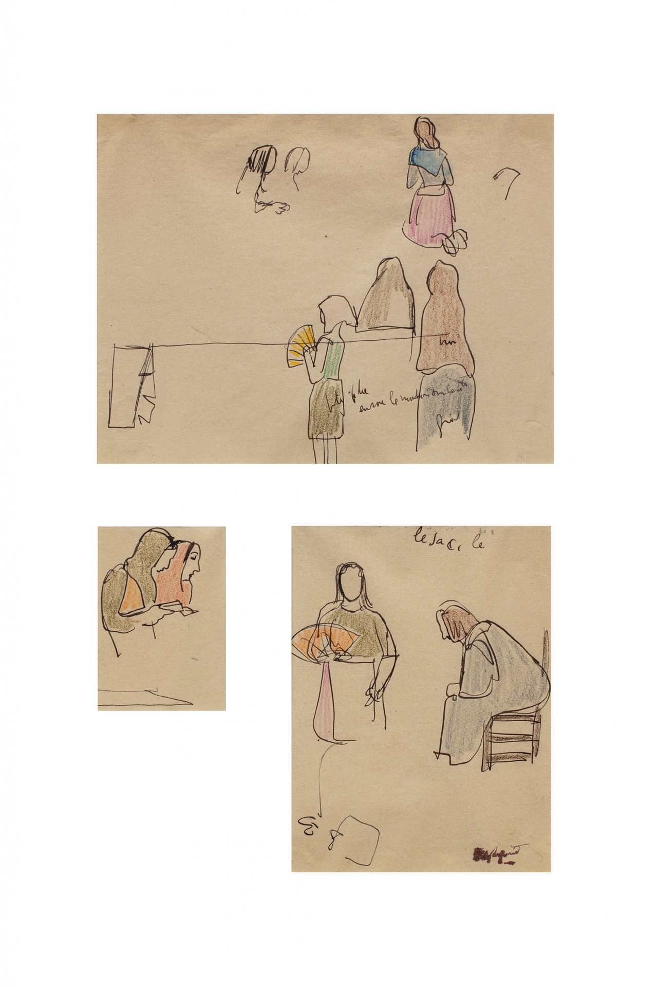 EDY LEGRAND (Bordeaux 1892- Bonnieux 1970) Etudes de personnages 3 dessins de fe&hellip;