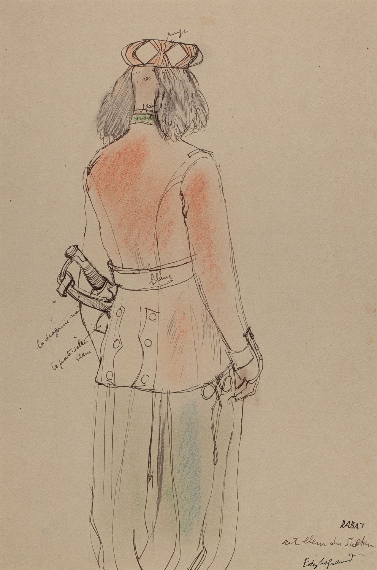 EDY LEGRAND (Bordeaux 1892-Bonnieux 1970) Artilleur du sultan Crayons de couleur&hellip;