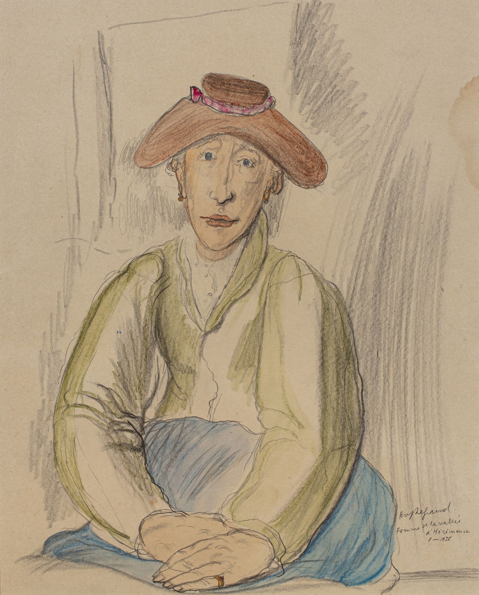 EDY LEGRAND (Bordeaux 1892- Bonnieux 1970) 
Portrait de femme Crayon et aquarell&hellip;
