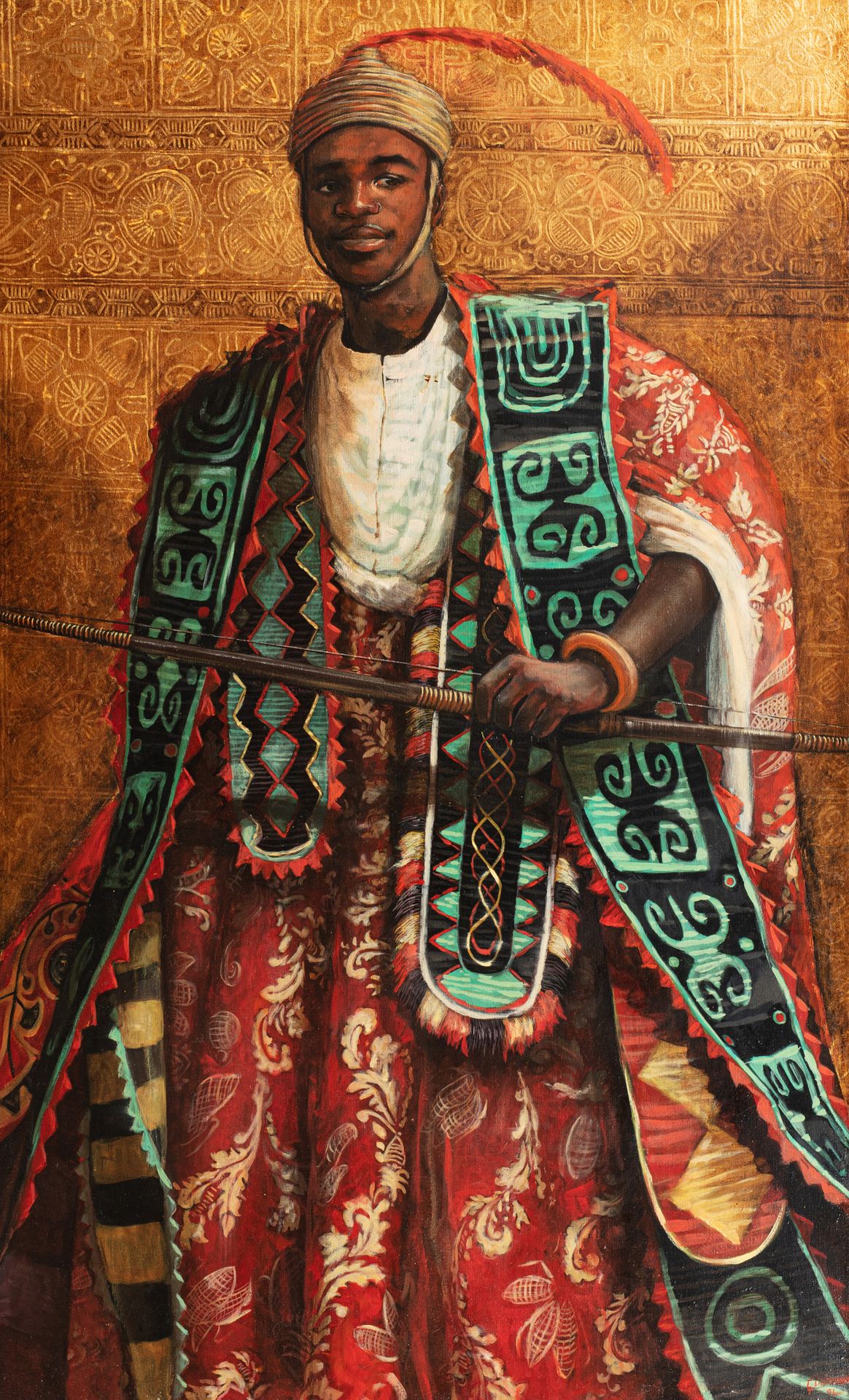 Christian LIBESSART -1958 Guerrier Africain Huile sur toile d'origine 146 x 89 c&hellip;