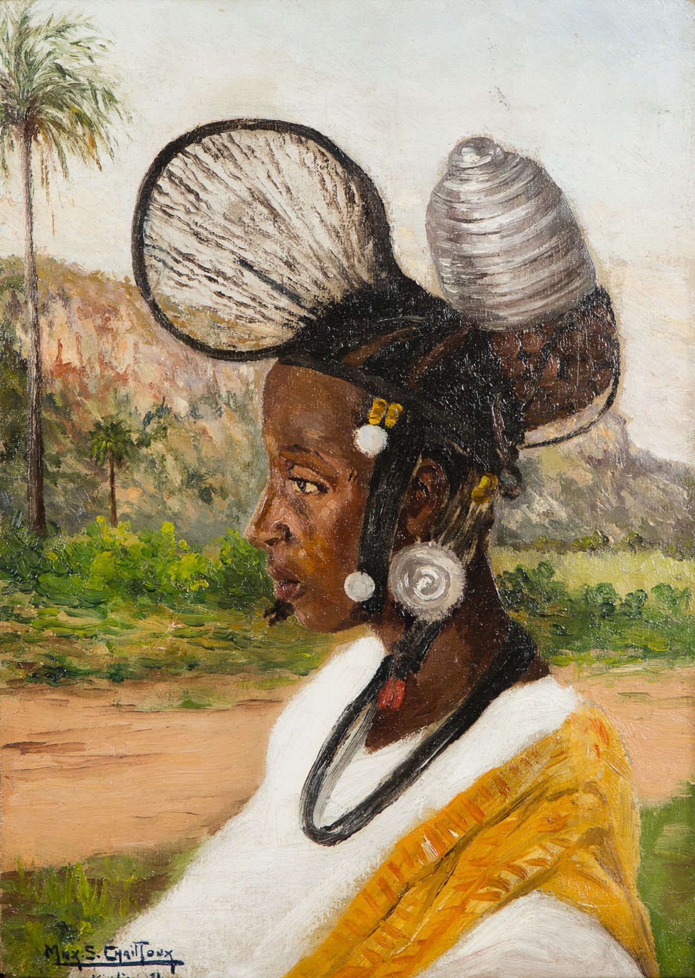 Max CHAILLOUX (Actif au XIX ème et Xxème siècle) Femme africaine de profil Huile&hellip;