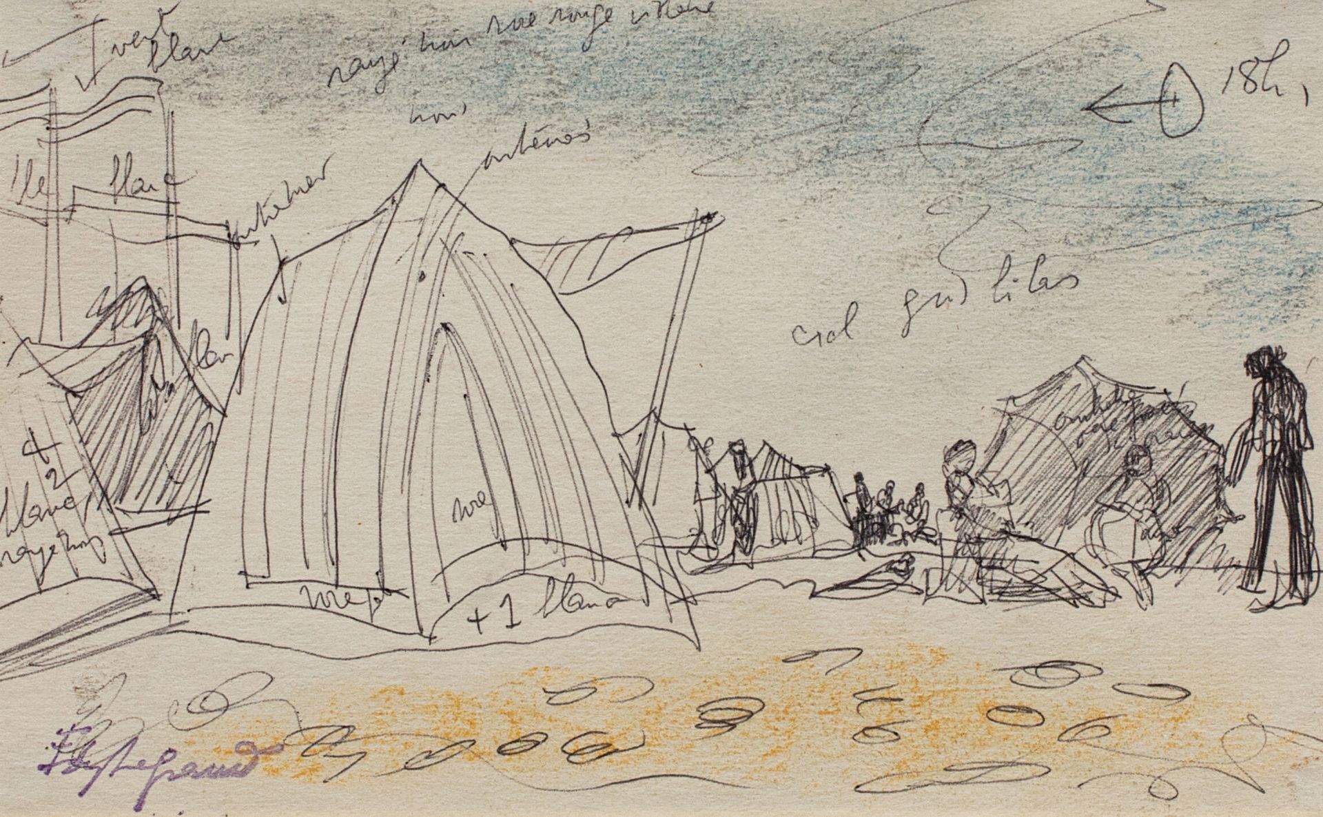 EDY LEGRAND (Bordeaux 1892-Bonnieux 1970) La plage à 18h Encre et crayons de cou&hellip;