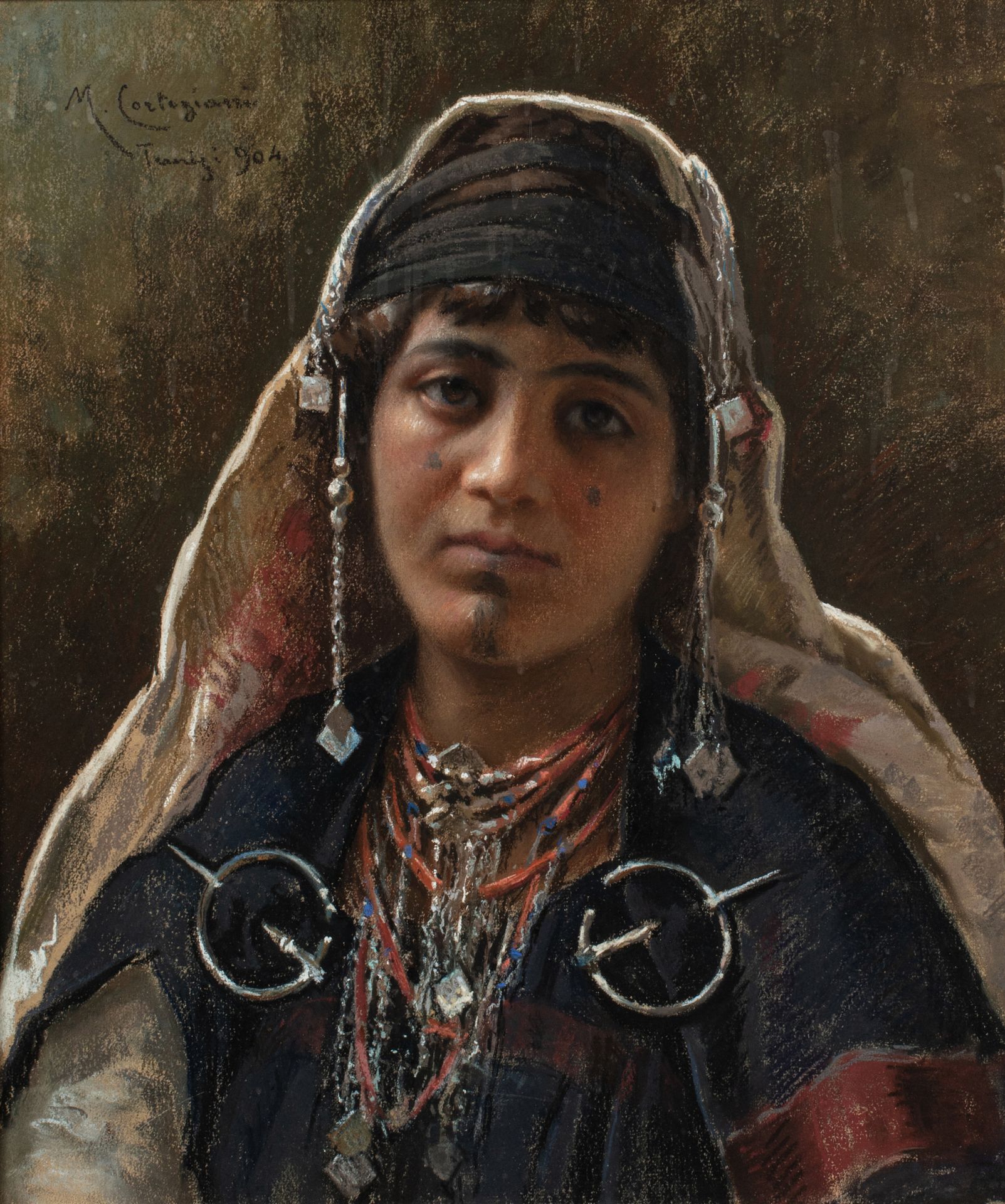 Michèle CORTEGIANI (1857-1919) Jeune Tunisienne Pastel 52 x 44 cm Signé en haut &hellip;