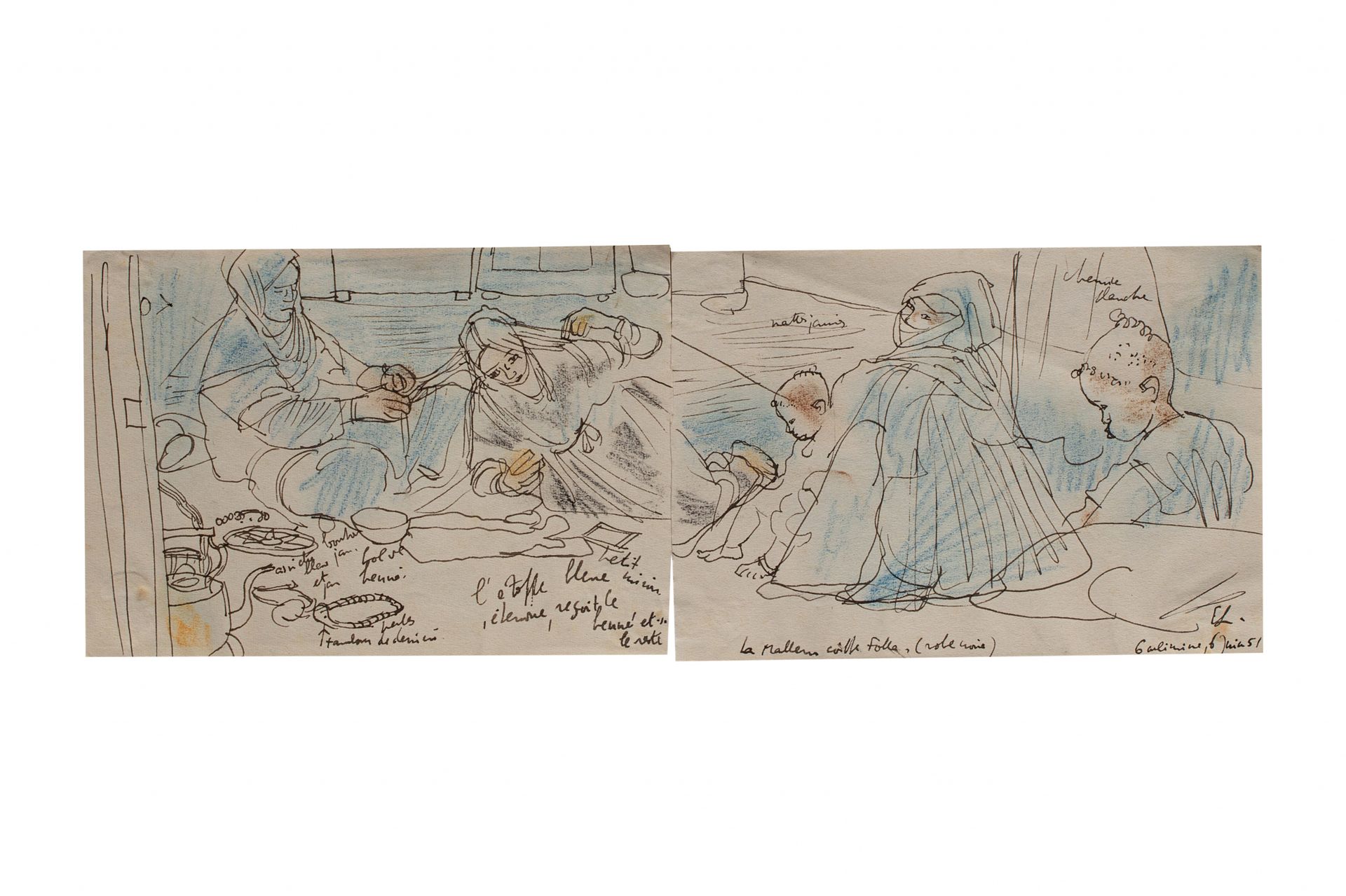 EDY LEGRAND (Bordeaux 1892-Bonnieux 1970) Femmes à Goulimine Encre et crayon ble&hellip;