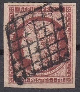 Null FRANCE. Ceres 2nd republic 1 Fr carmine-brown large margins, grid cancellat&hellip;