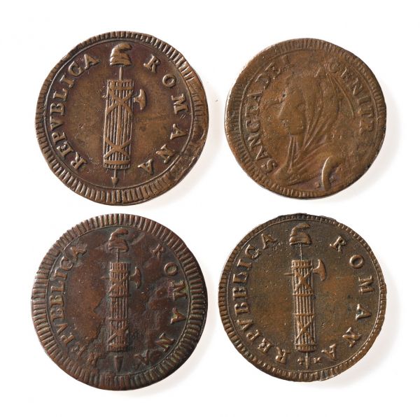 Null WÄHRUNGEN. Posten von 4 Baiocchi-Münzen:

- 3 Stücke von 2 Baiocchi der röm&hellip;