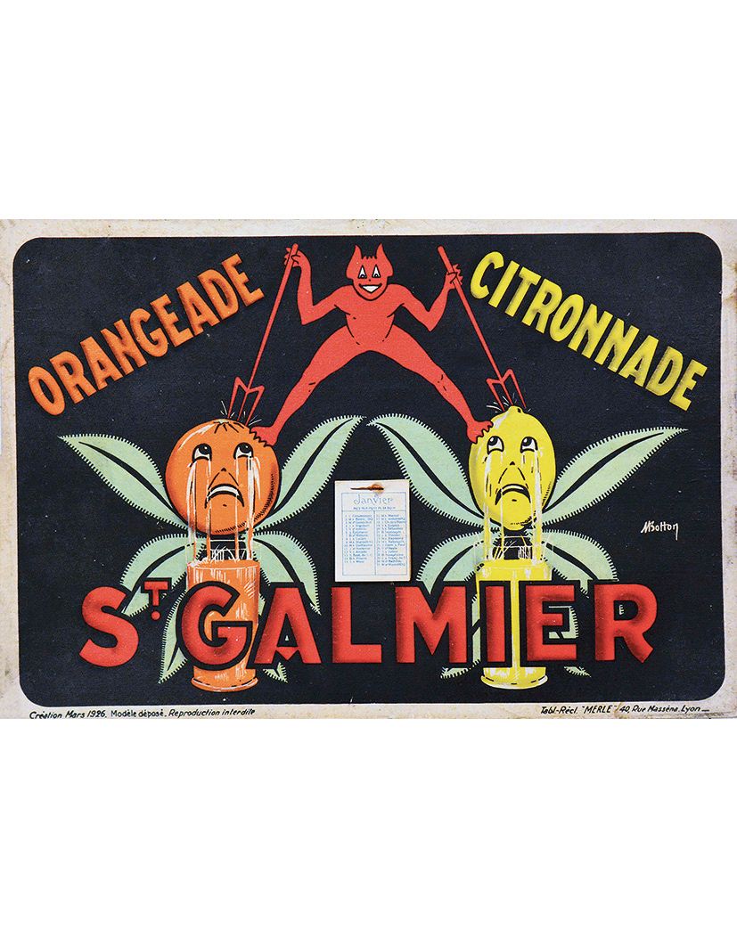 BOTTON M. Saint Galmier Orangeade CitronnadeMerleImp.1926LyonCarton publicitaire&hellip;
