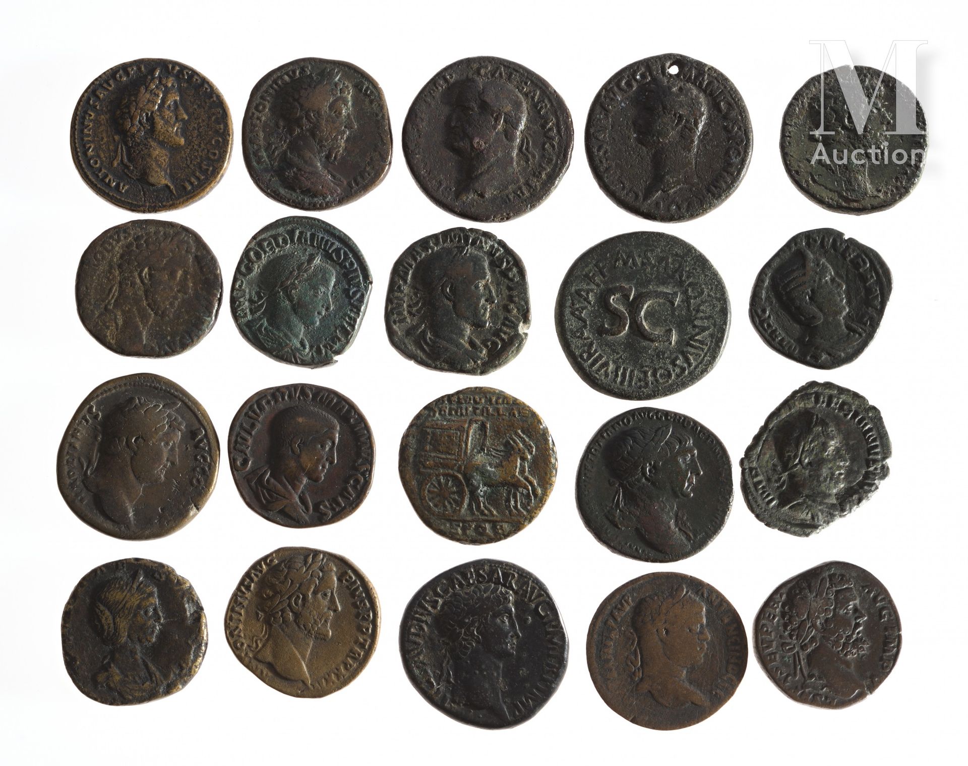 Lot de 20 Sesterces de : Augustus, Tiberius, Claudius, Nerva, Galba, Trajan, Adr&hellip;