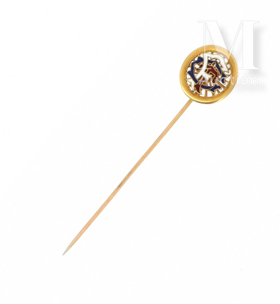 EPINGLE A CRAVATE 18K(750°/°)黄金领带针，镂空奖牌上刻有FCT字样，上面有蓝、白、红三色珐琅的亮点。

毛重：2,9克。

高：7.&hellip;