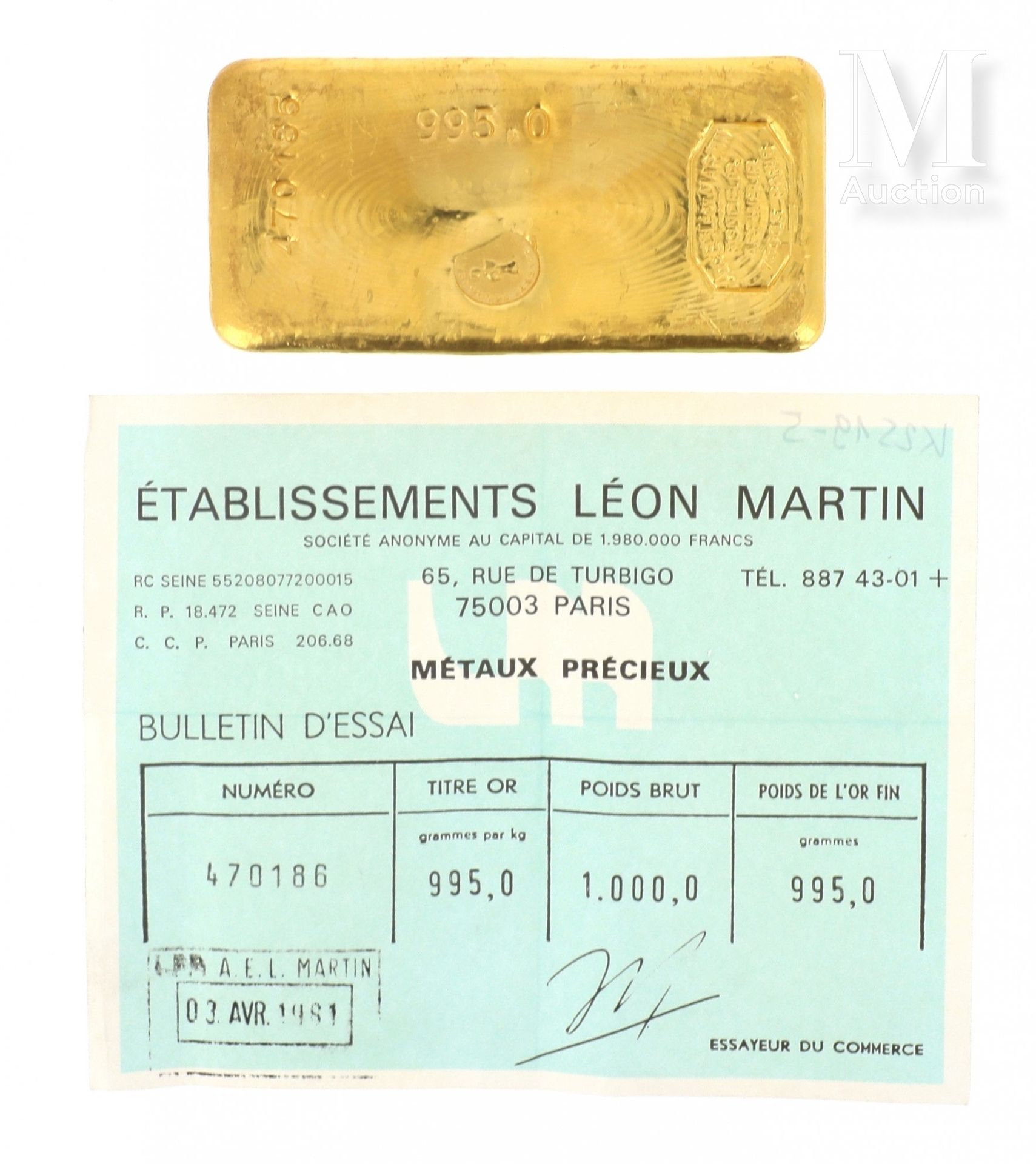 J* VENDU SUR DESIGNATION - LINGOT OR 1KG 以指定方式出售

j* 一根金条1公斤

N°470186

前Etablis&hellip;