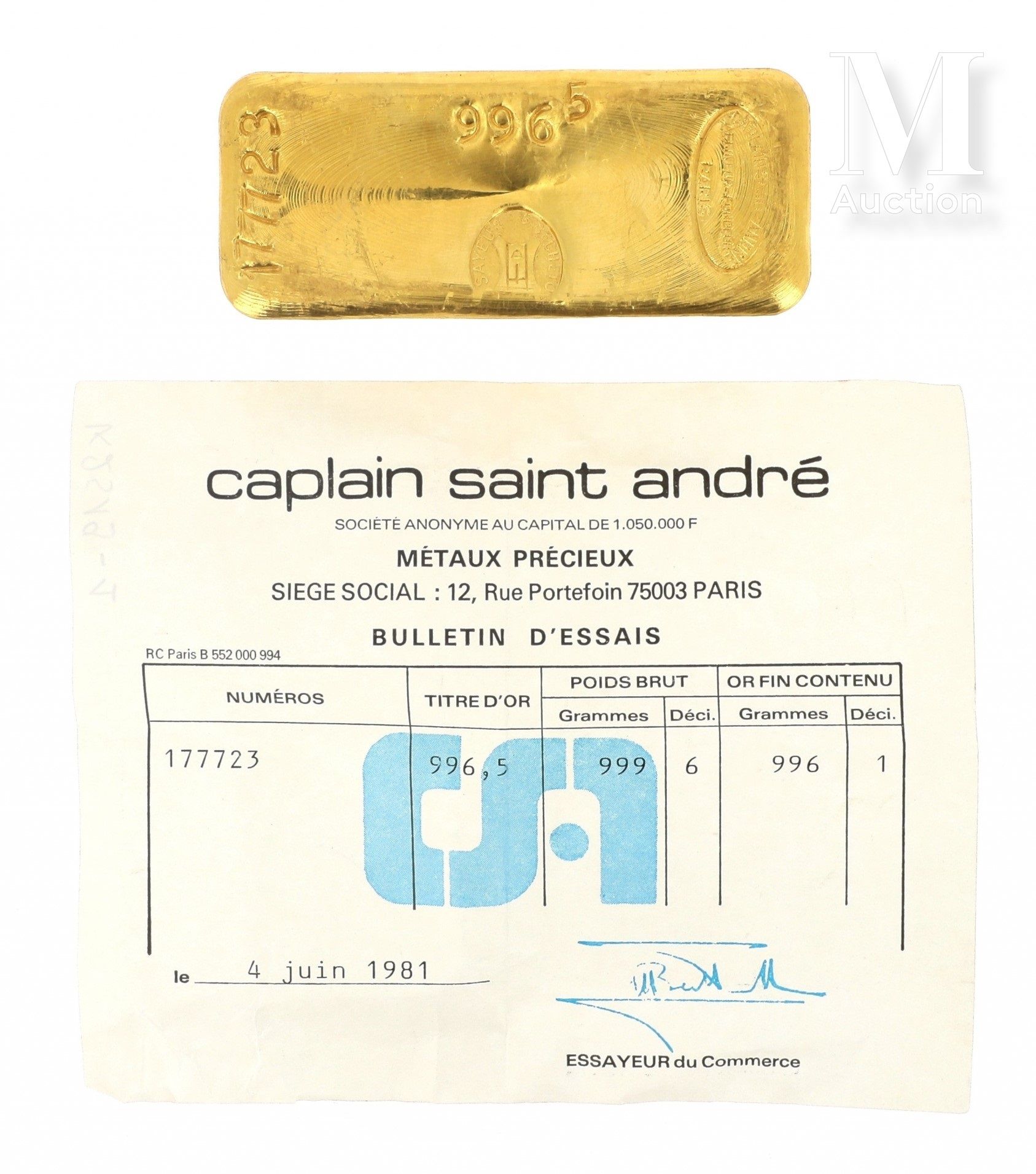 J* VENDU SUR DESIGNATION - LINGOT OR 1KG SOLD BY DESIGNATION

J* ONE GOLD BAR 1 &hellip;