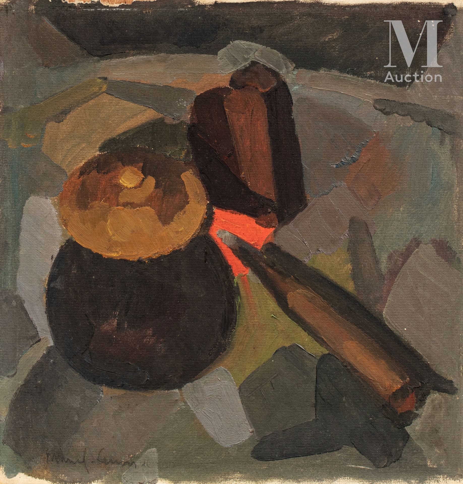 Jules Oury dit Marcel-Lenoir (Montauban 1872 - Montricoux 1931) 静物与艺术家的工具和火焰，约19&hellip;