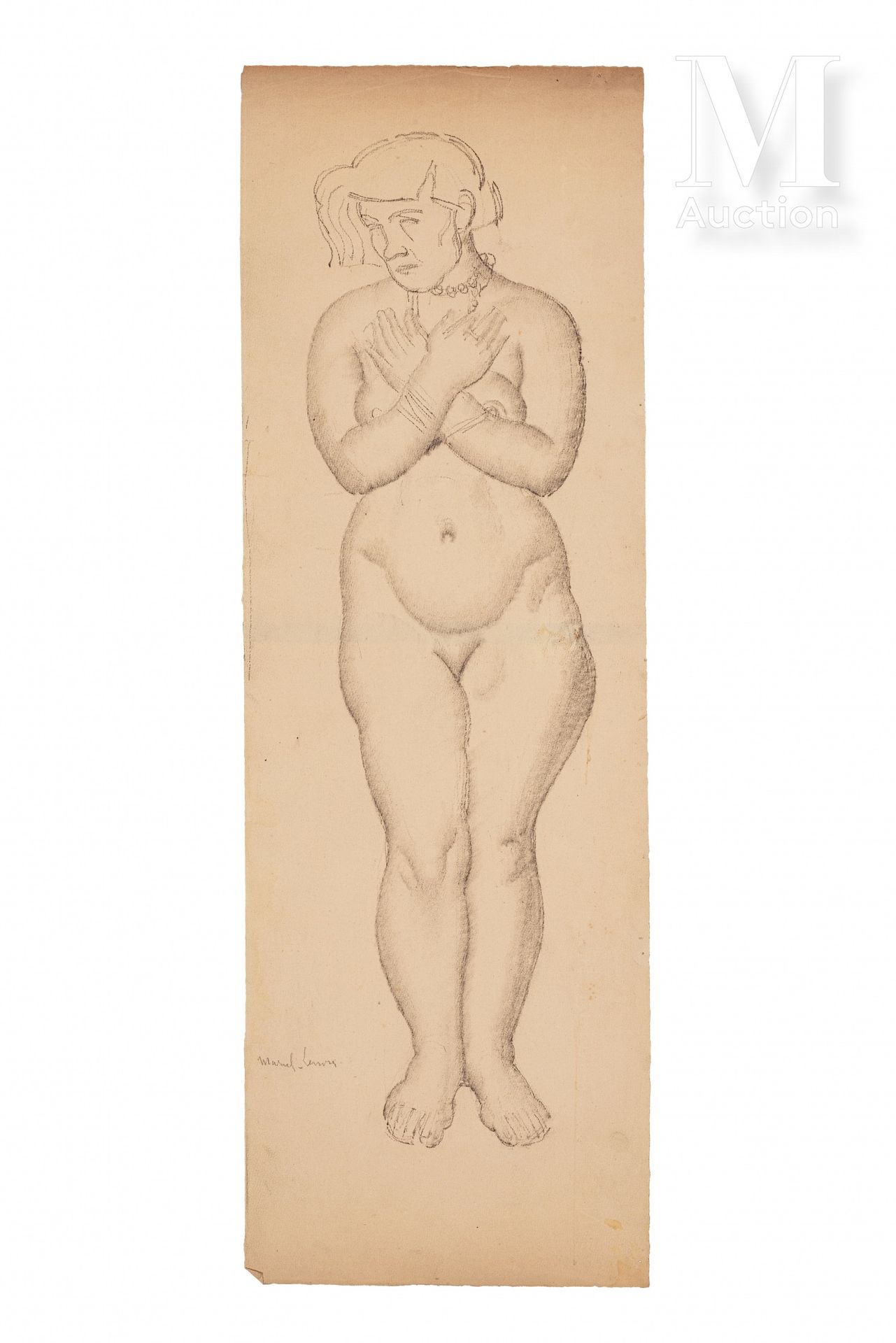 Jules Oury dit Marcel-Lenoir (Montauban 1872 - Montricoux 1931) 站立的女性裸体，双臂交叉

纸上&hellip;