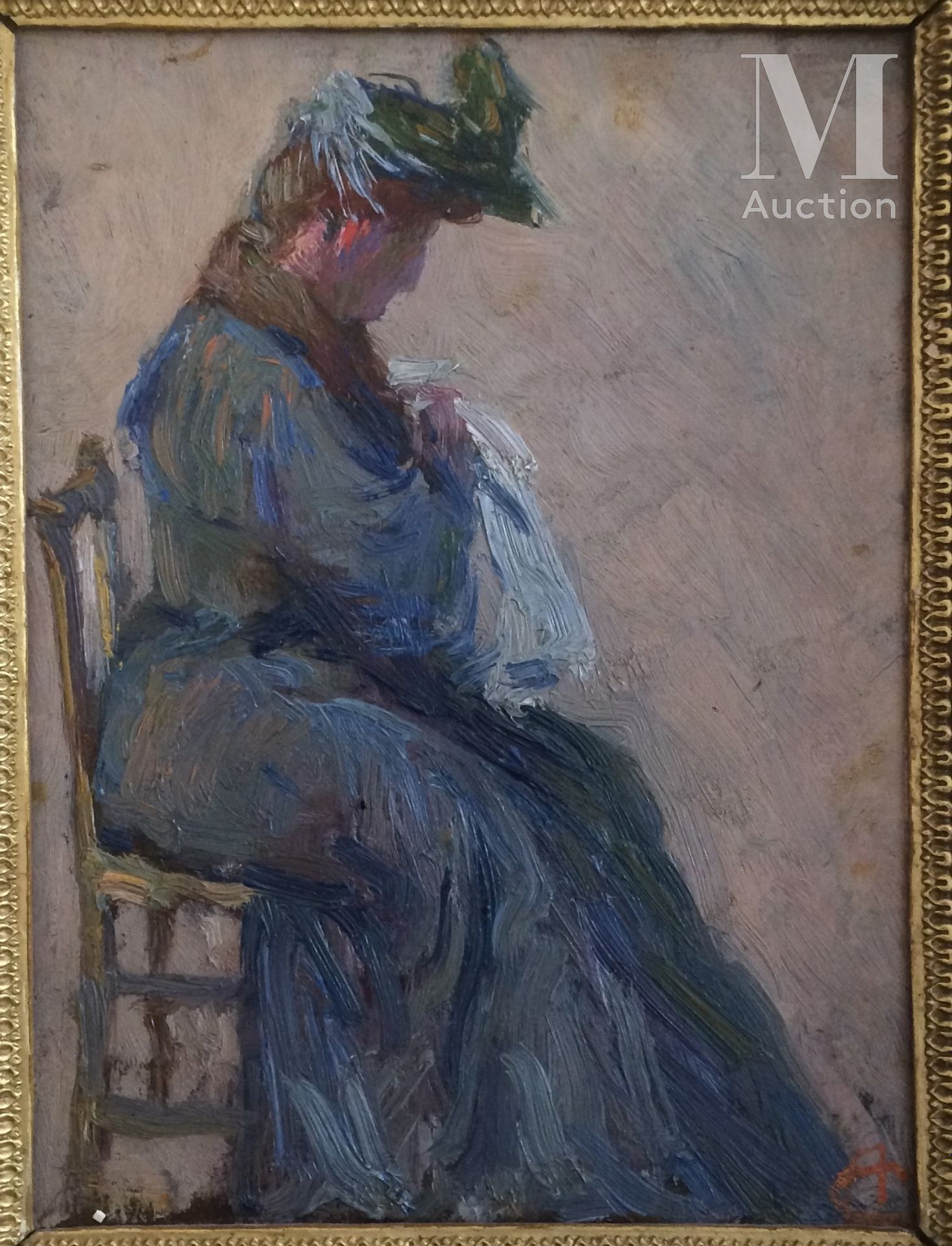 Augustin CARRERA (1878-1952) 椅子上的女人肖像

木质油彩，右下角有BD字样，背面有印记

22 x 17 cm

用木头和镀金灰泥&hellip;